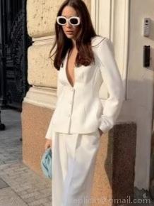 Women's Solid Color V-Neck Long Sleeve Blazer And High Waist Wide Leg Long Pants Set Office Lady Streetwear Outfit Polyester Two Piece Suit For Spring Women's Solid Color V-Neck Long Sleeve Blazer And High Waist Wide Leg Long Pants Set Office Lady Streetwear Outfit Polyester Two Piece Suit For Spring