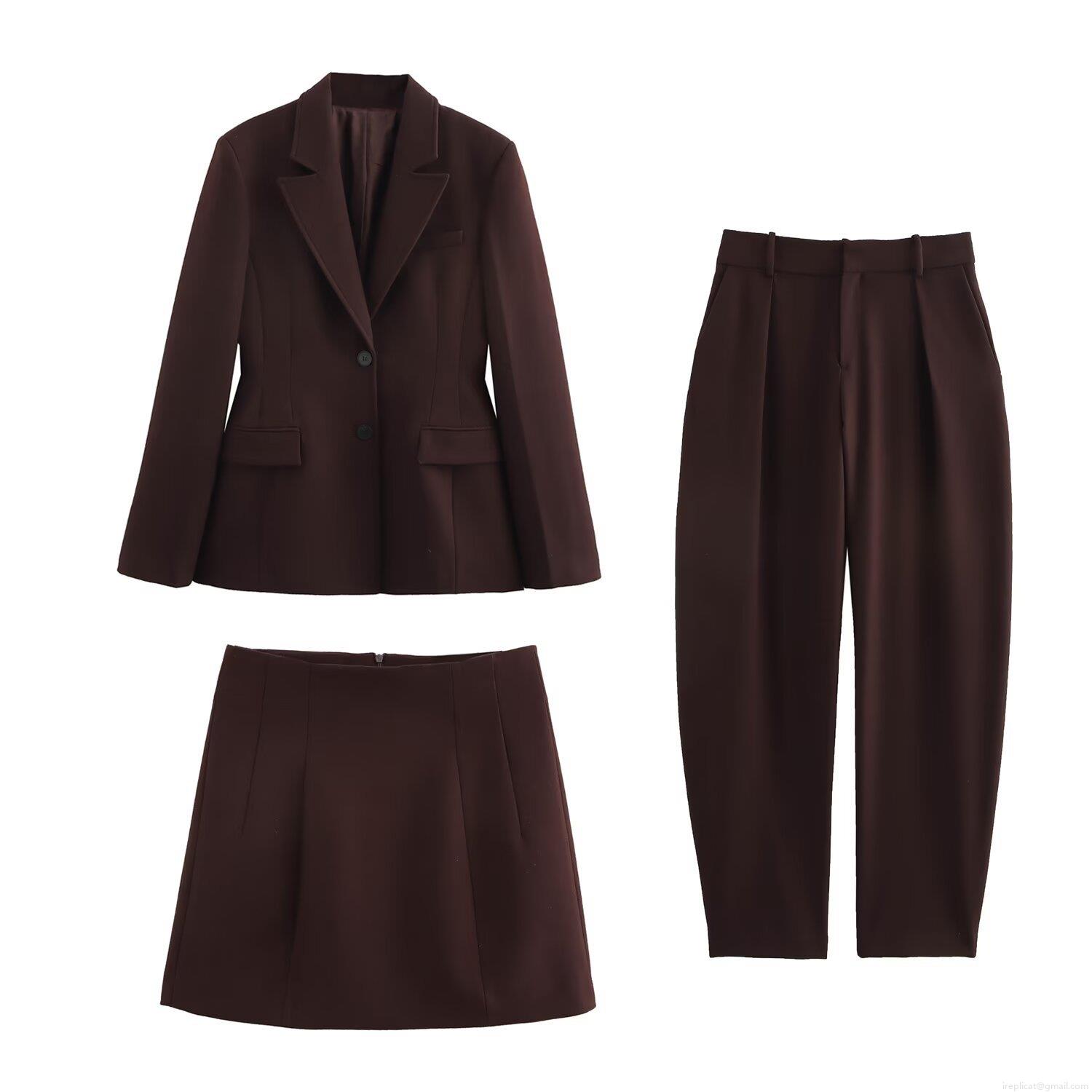 Women's 3-Piece Business Casual Suit Set Polyester Notch Lapel Single Breasted Blazer High Waist Wide Leg Bucket Pants And A-Line Mini Skirt Commuting Office Wear Streetwear Outfit Women's 3-Piece Business Casual Suit Set Polyester Notch Lapel Single Breasted Blazer High Waist Wide Leg Bucket Pants And A-Line Mini Skirt Commuting Office Wear Streetwear Outfit