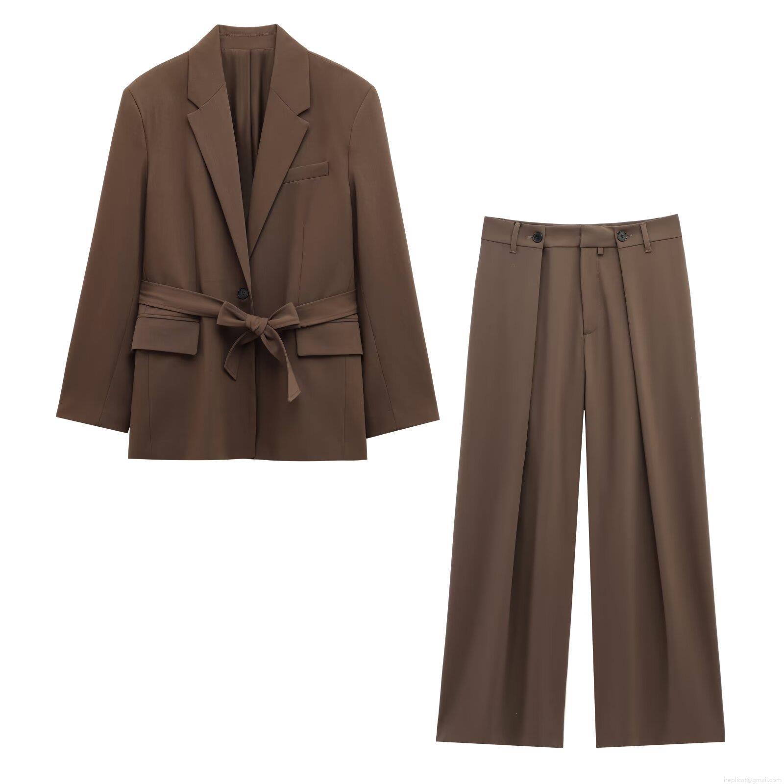 Women's Casual Professional Suit Set Belted Long Sleeve Blazer High Waist Wide Leg Pants Polyester Street Style Office Two Piece Outfit Women's Casual Professional Suit Set Belted Long Sleeve Blazer High Waist Wide Leg Pants Polyester Street Style Office Two Piece Outfit