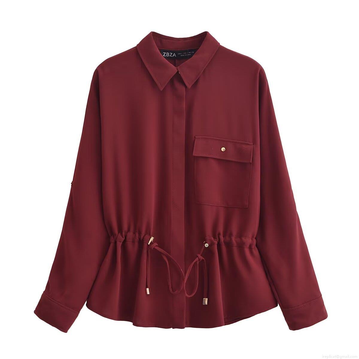 Women's 2 Piece Crepe Outfits Loose Lapel Long Sleeve Drawstring Shirt And Wide Leg Pants Set Solid Color Streetwear Casual Suits Women's 2 Piece Crepe Outfits Loose Lapel Long Sleeve Drawstring Shirt And Wide Leg Pants Set Solid Color Streetwear Casual Suits