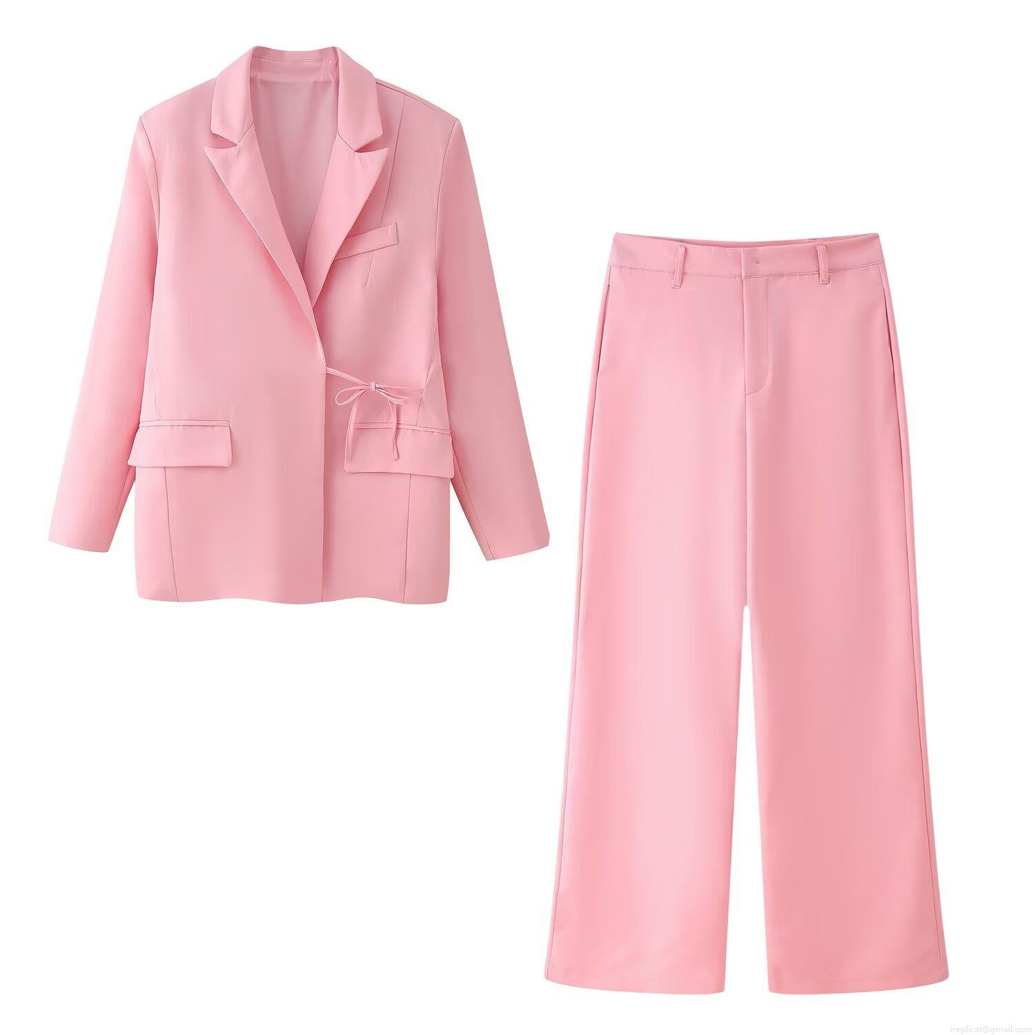 Women's Solid Two Piece Suit Set Long Sleeve Tie Waist Blazer and High Waist Wide Leg Pants Polyester Elegant Office Outfits for Ladies Streetwear Women's Solid Two Piece Suit Set Long Sleeve Tie Waist Blazer and High Waist Wide Leg Pants Polyester Elegant Office Outfits for Ladies Streetwear