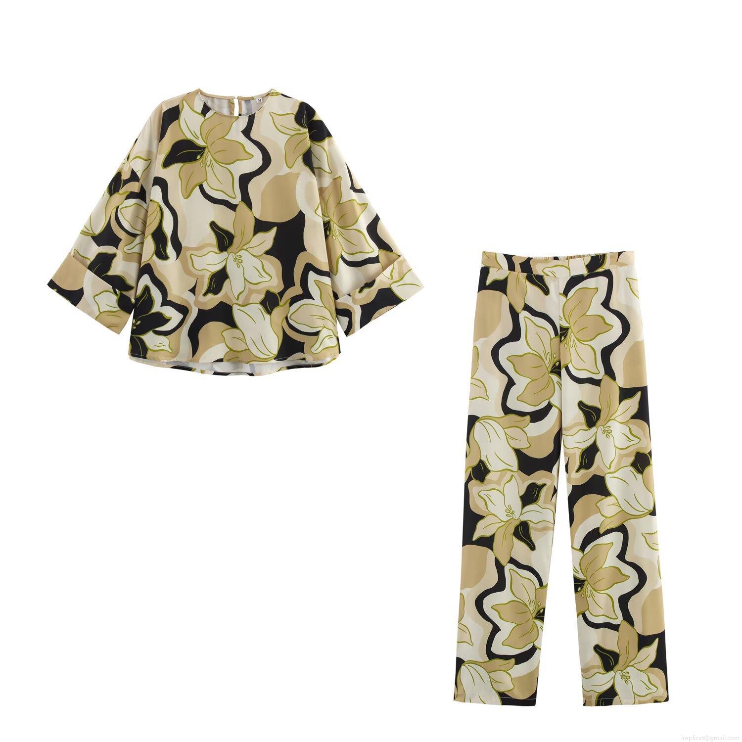 Women's Polyester Floral Print Shirt and Pants Two Piece Set Casual Long Sleeve Oversized Blouse and Wide Leg Trousers Spring Streetwear Outfits Women's Polyester Floral Print Shirt and Pants Two Piece Set Casual Long Sleeve Oversized Blouse and Wide Leg Trousers Spring Streetwear Outfits