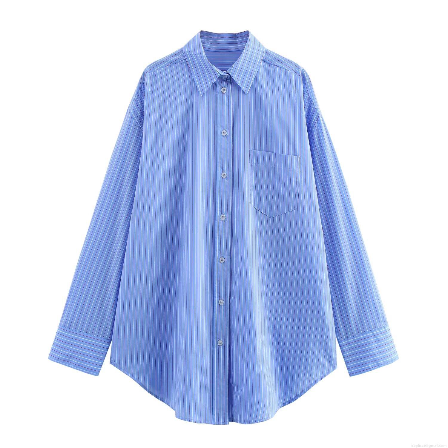 Women\'s Striped 2-Piece Set Polyester Long Sleeve Button Down Shirt And Wide Leg Pants Loose Casual Streetwear Outfit For Women