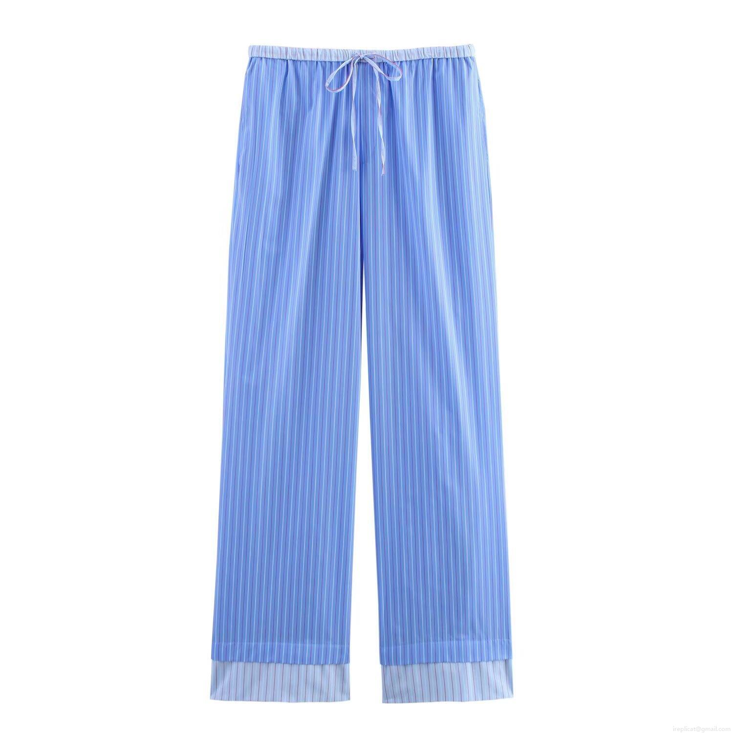Women\'s Striped 2-Piece Set Polyester Long Sleeve Button Down Shirt And Wide Leg Pants Loose Casual Streetwear Outfit For Women