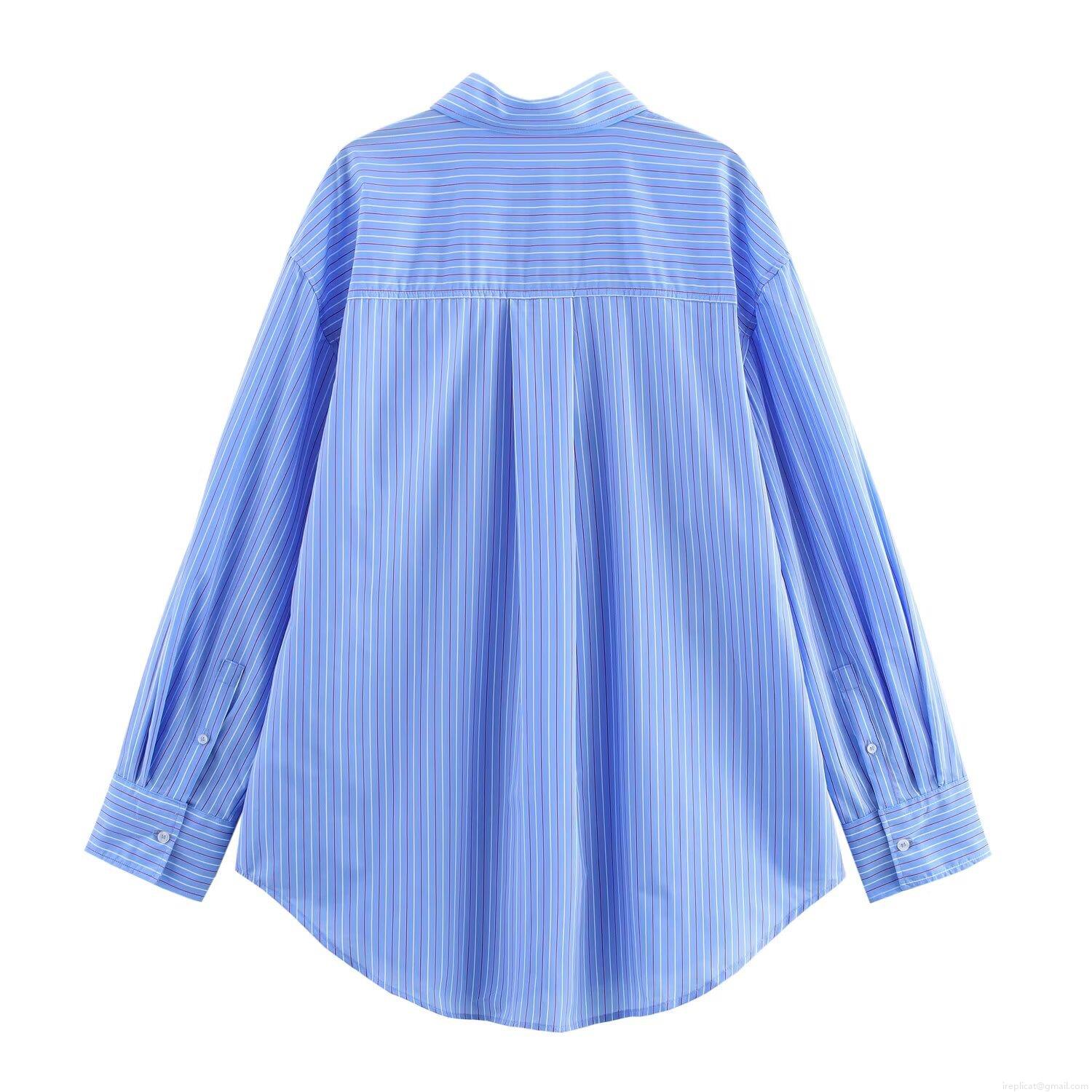 Women\'s Striped 2-Piece Set Polyester Long Sleeve Button Down Shirt And Wide Leg Pants Loose Casual Streetwear Outfit For Women