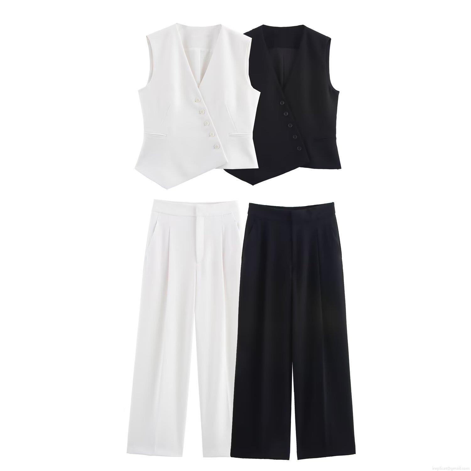 Women's 2-Piece Suit Set Asymmetric Sleeveless Vest Top and High Waist Wide Leg Pleated Trousers Solid Polyester Office Business Streetwear Outfit Women's 2-Piece Suit Set Asymmetric Sleeveless Vest Top and High Waist Wide Leg Pleated Trousers Solid Polyester Office Business Streetwear Outfit