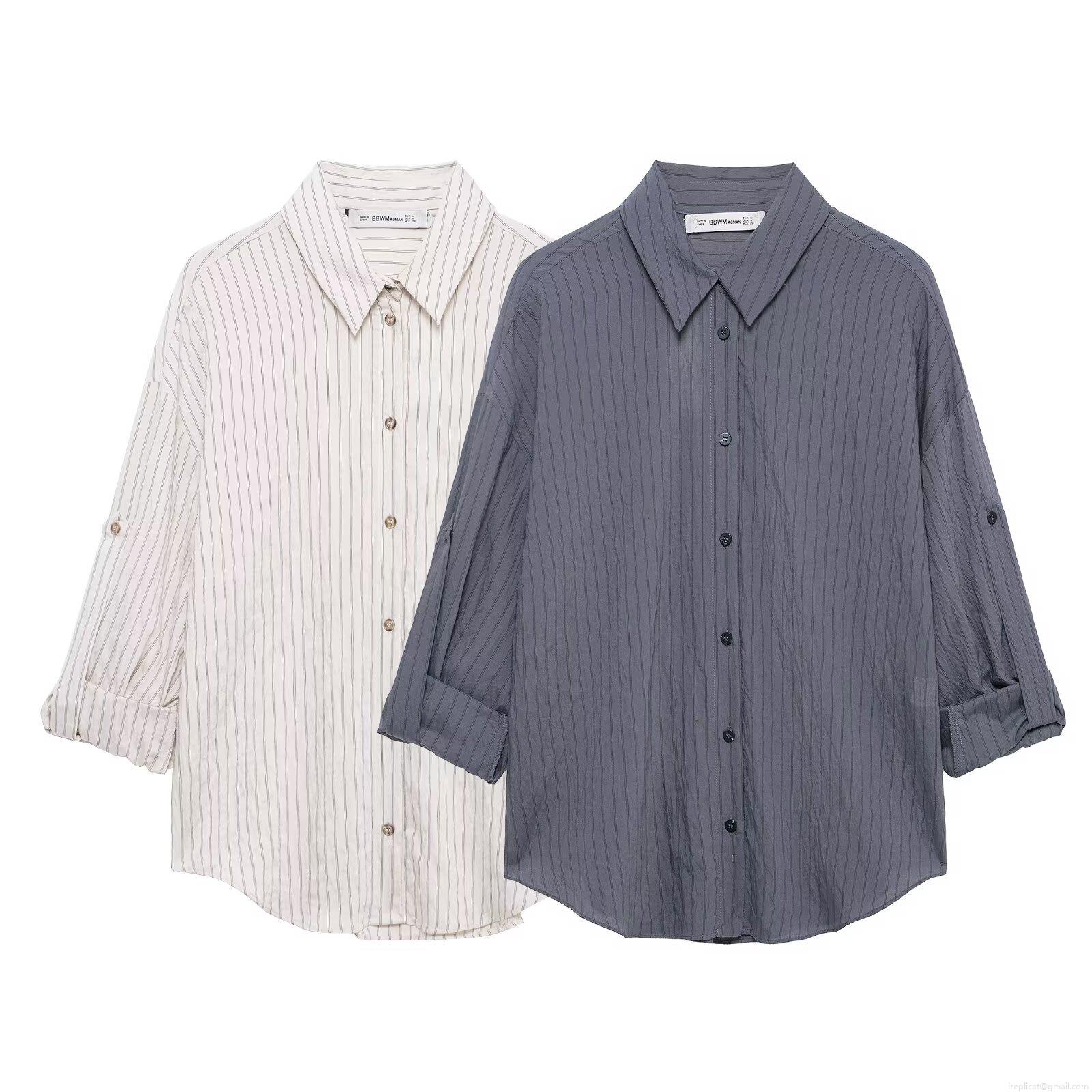 Women Striped Two Piece Outfits Long Sleeve Button Down Shirt And High Waist Wide Leg Pants Set Casual Lounge Wear Streetwear Autumn Suits Women Striped Two Piece Outfits Long Sleeve Button Down Shirt And High Waist Wide Leg Pants Set Casual Lounge Wear Streetwear Autumn Suits