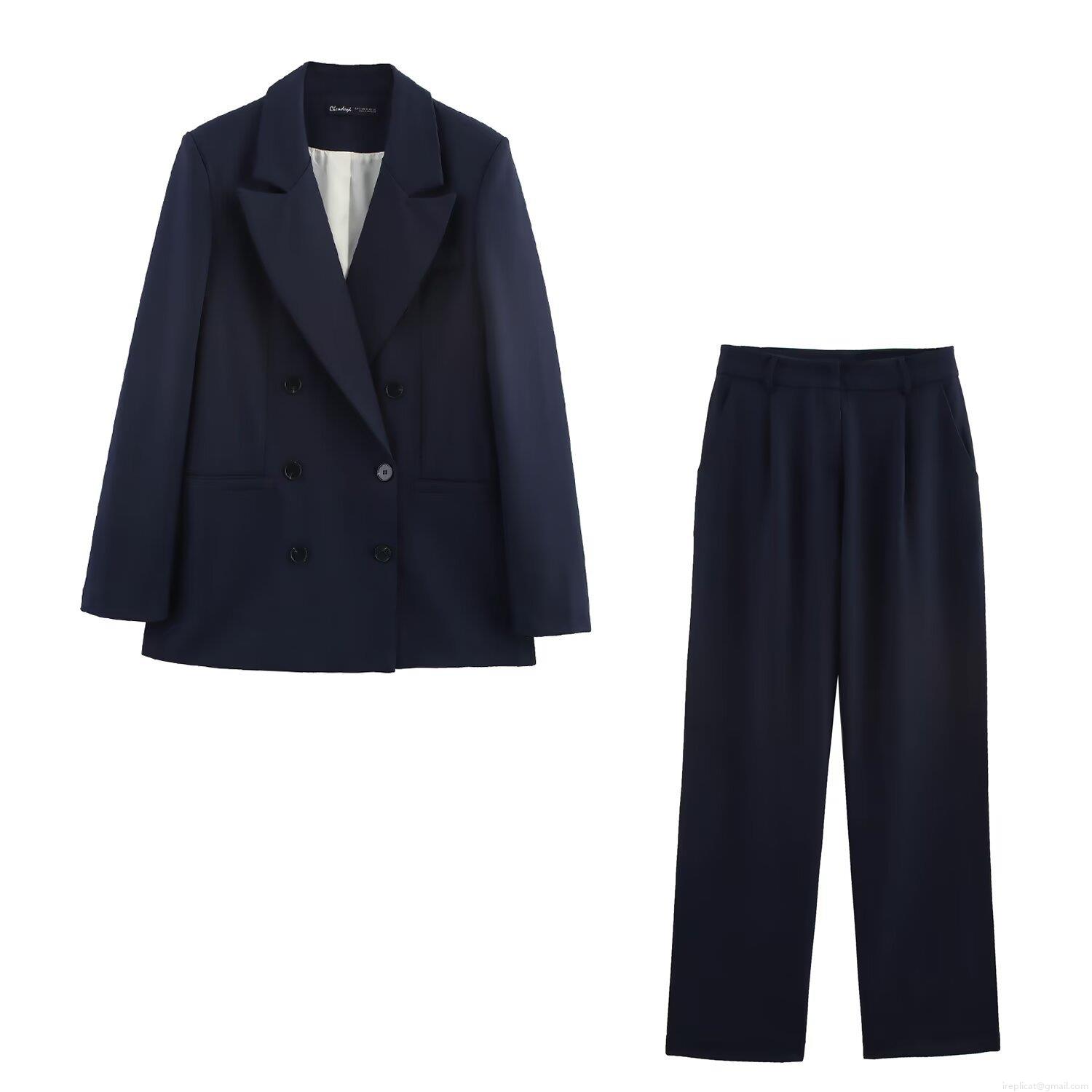 Women's Business Suit Set 2-Piece Double-Breasted Notch Lapel Blazer And High Waist Wide Leg Trousers Polyester Commuting Office Professional Outfit Women's Business Suit Set 2-Piece Double-Breasted Notch Lapel Blazer And High Waist Wide Leg Trousers Polyester Commuting Office Professional Outfit