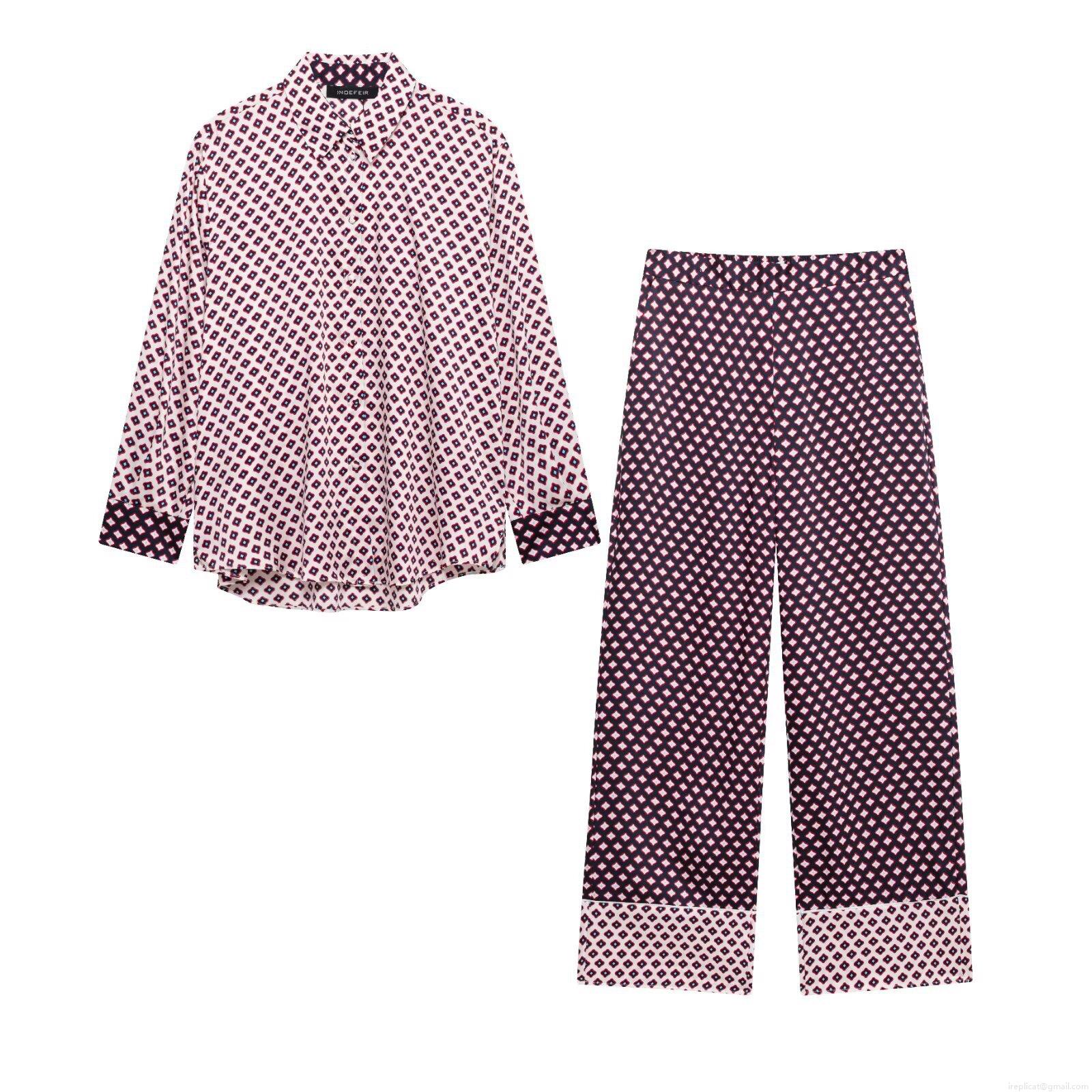 Women\'s Fashion Geometric Print Polyester Blended Shirt and Wide Leg Pants Set Elegant Satin Texture Long Sleeve Button Down Blouse and Elastic Waist Trousers Two Piece Outfits for Streetwear Clubwear Women\'s Fashion Geometric Print Polyester Blended Shirt and Wide Leg Pants Set Elegant Satin Texture Long Sleeve Button Down Blouse and Elastic Waist Trousers Two Piece Outfits for Streetwear Clubwear