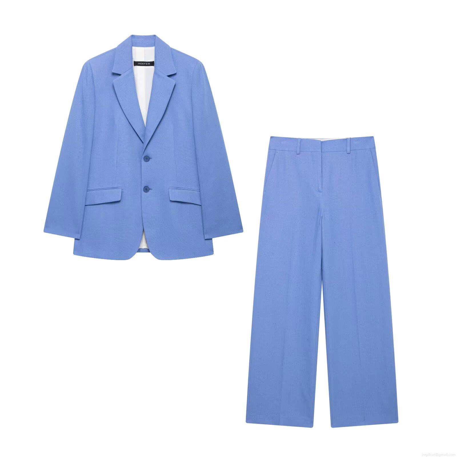 Women's Two Piece Linen Blend Suit Set Oversized Single Breasted Blazer Jacket And High Waist Wide Leg Long Pants Solid Color Streetwear Office Outfits Women's Two Piece Linen Blend Suit Set Oversized Single Breasted Blazer Jacket And High Waist Wide Leg Long Pants Solid Color Streetwear Office Outfits