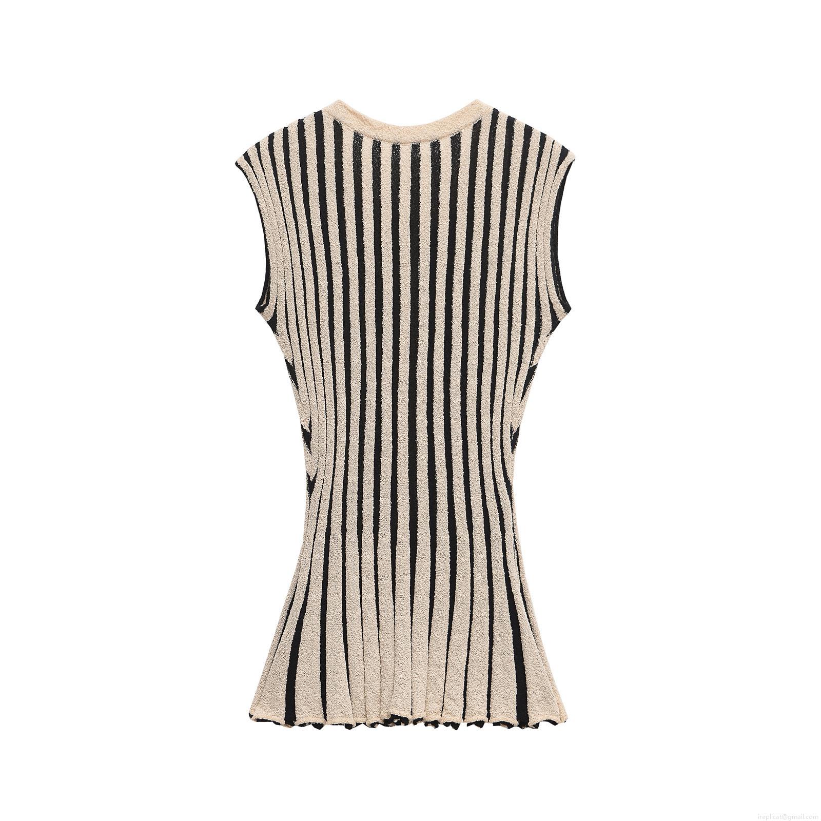 Women\'s Chic Knitted Striped Two Piece Set Sleeveless Button Down Vest And High Waist Flare Pants Casual Western Streetwear Fall Fashion Co-ords