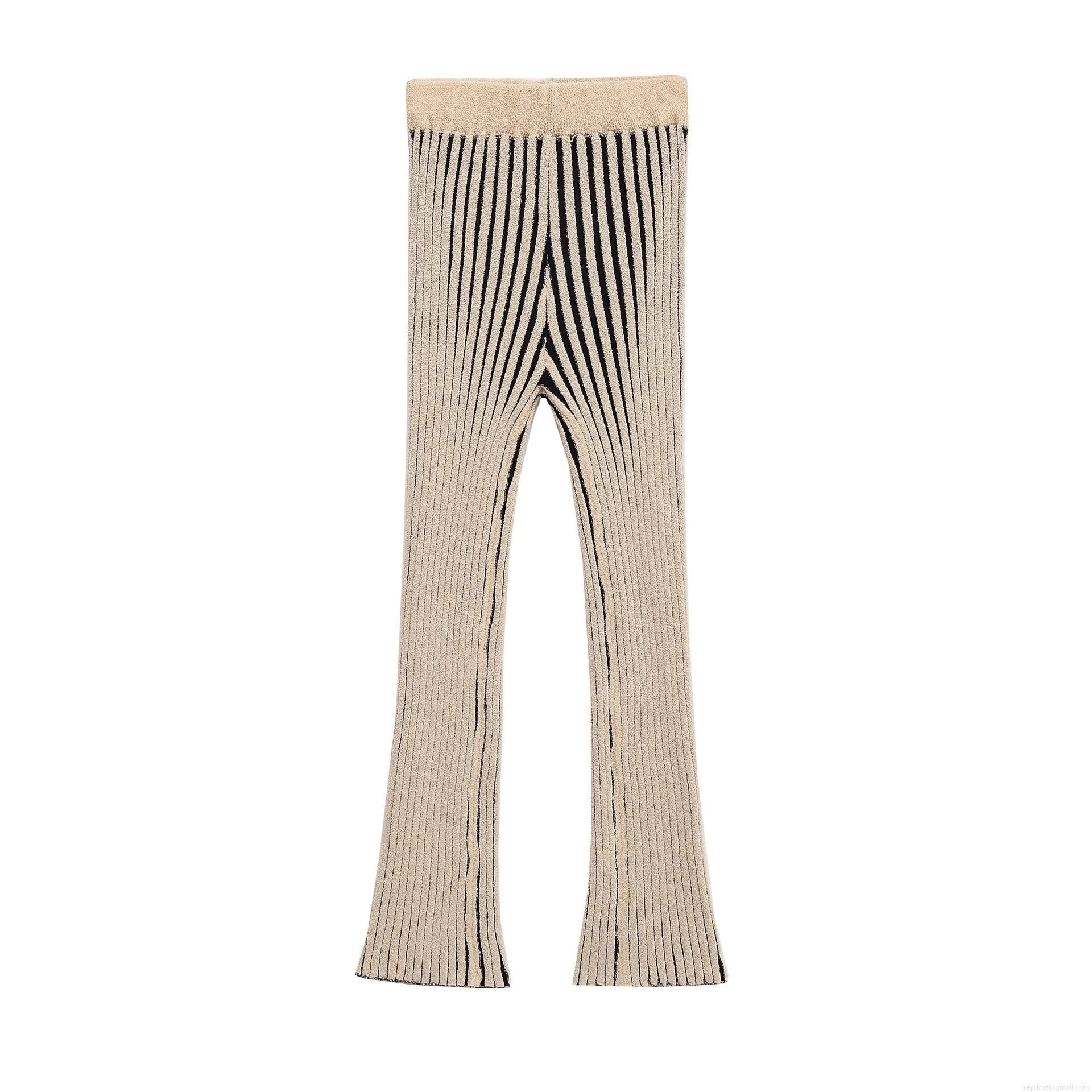 Women\'s Chic Knitted Striped Two Piece Set Sleeveless Button Down Vest And High Waist Flare Pants Casual Western Streetwear Fall Fashion Co-ords