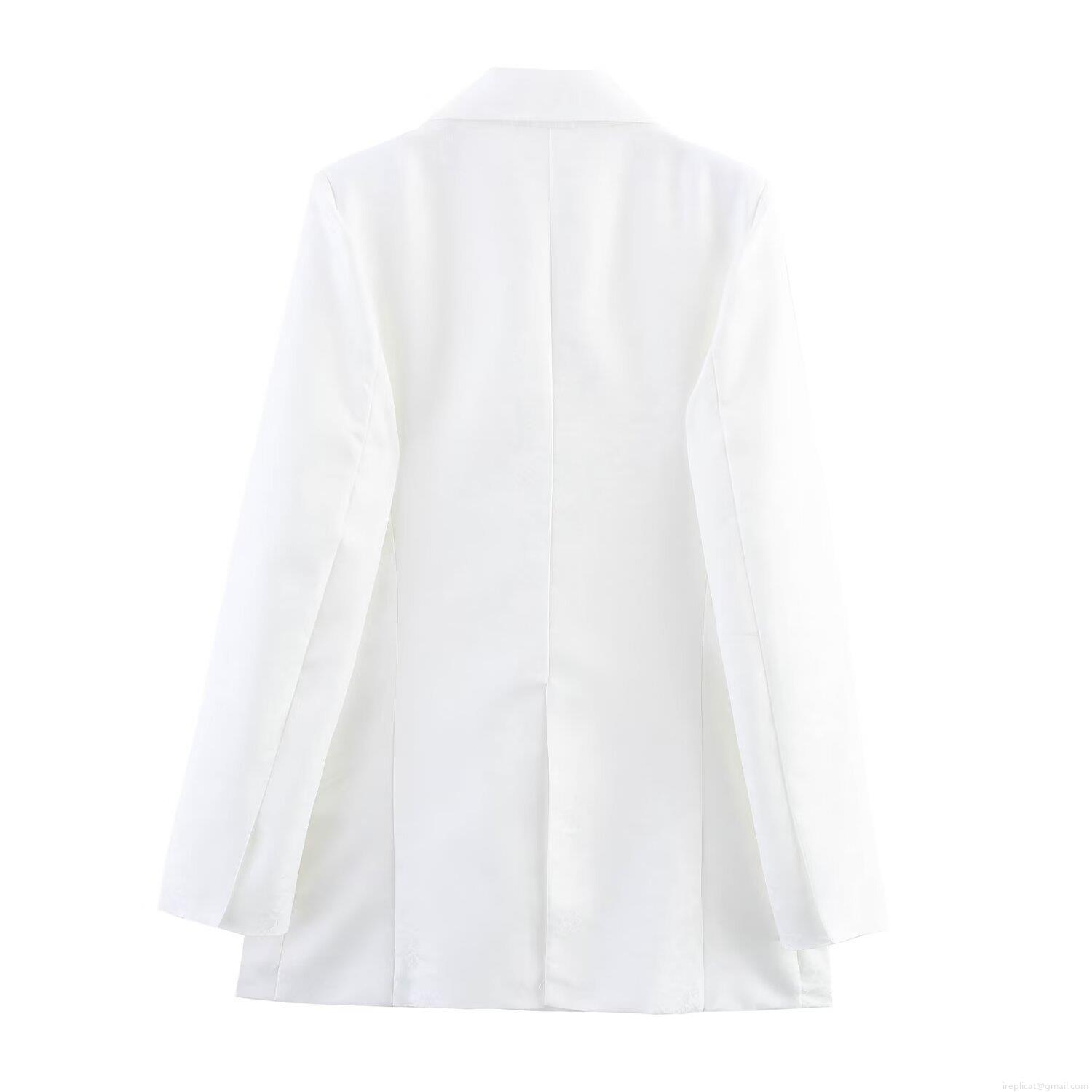 Women\'s Elegant White Blazer Suit Two-Piece Set Double-Breasted Jacquard Blazer and High Waist Straight-Leg Pants for Professional Office Lady Formal Evening Wear