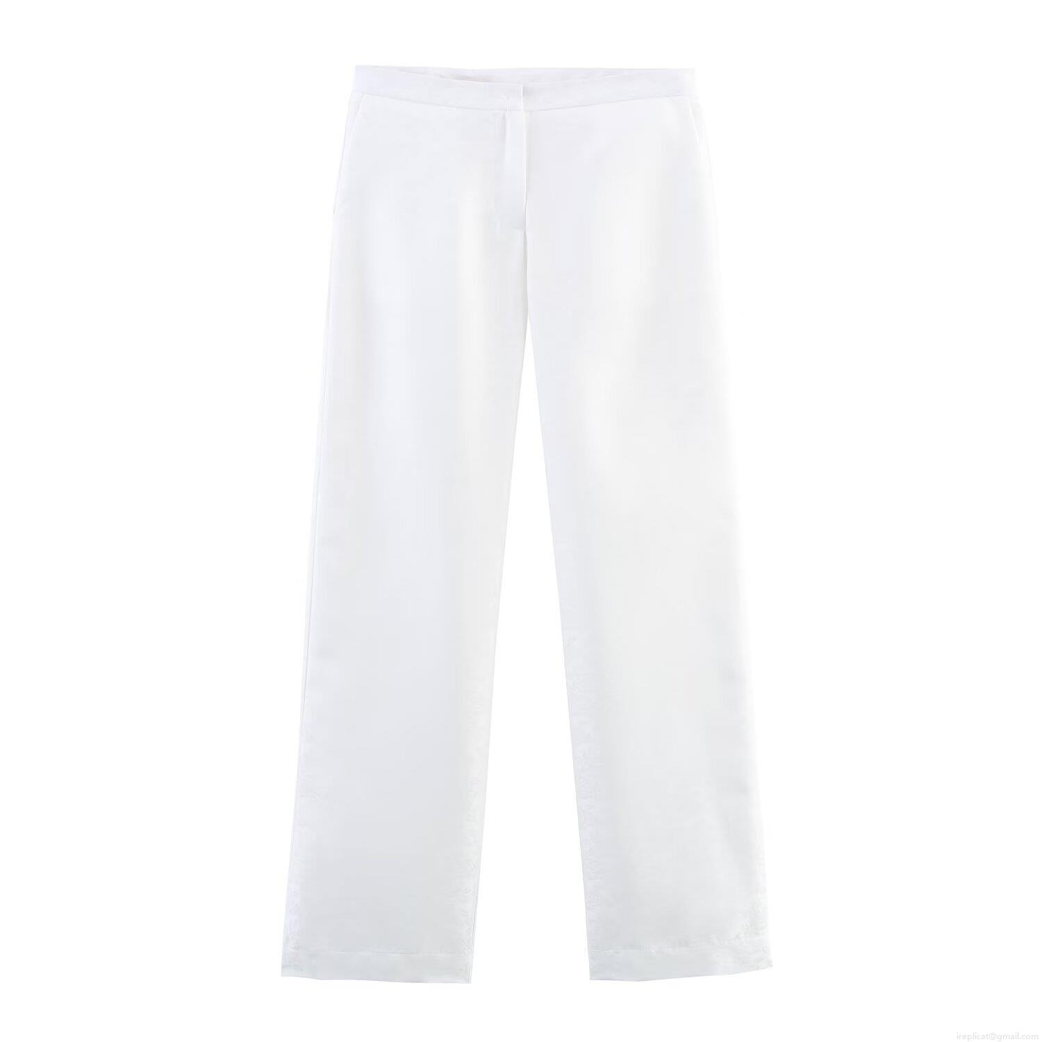 Women\'s Elegant White Blazer Suit Two-Piece Set Double-Breasted Jacquard Blazer and High Waist Straight-Leg Pants for Professional Office Lady Formal Evening Wear