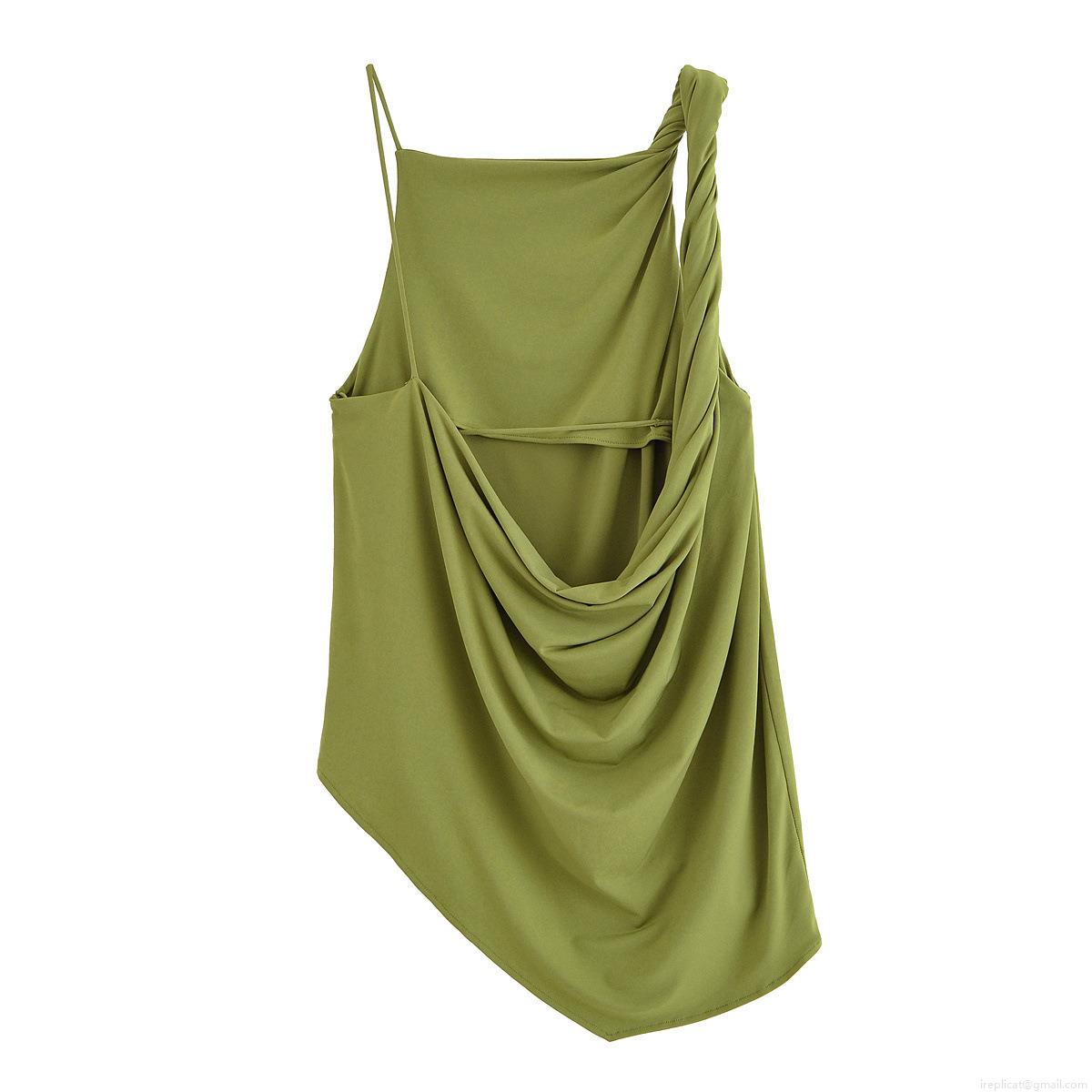 Women\'s Summer Two Piece Set Asymmetric Pleated Sleeveless Top And Wide Leg Pants Casual Streetwear Polyester Blend Outfits For Women