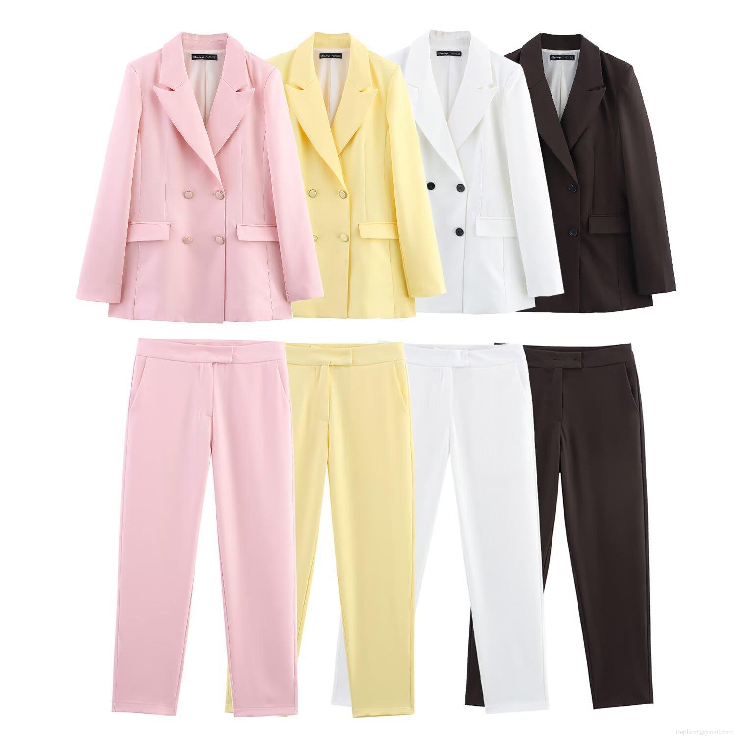 Women's Two Piece Suit Set Double Breasted Blazer and Straight Leg Trousers Business Office Wear Street Style Polyester Solid Color Outerwear Jacket and Pants Women's Two Piece Suit Set Double Breasted Blazer and Straight Leg Trousers Business Office Wear Street Style Polyester Solid Color Outerwear Jacket and Pants