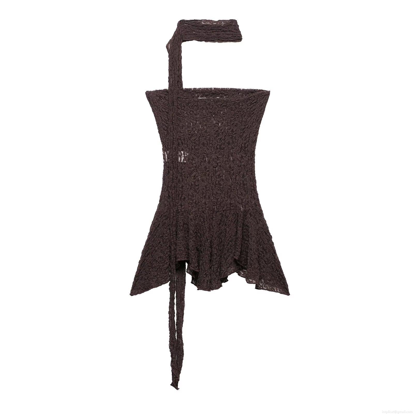 Women\'s Sexy Lace Crochet Two Piece Set With Strapless Tube Top Ruffle Irregular Hem And High Waist Flared Leg Pants Chic Summer Streetwear Outfit