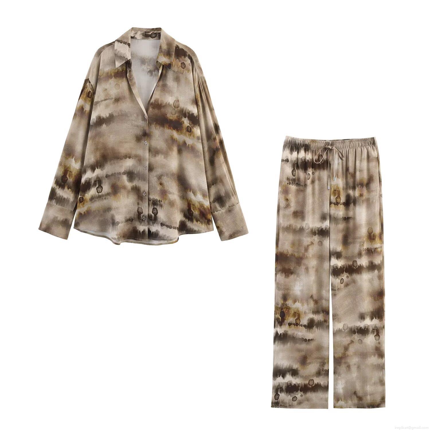 Women Two Piece Set Tie Dye Print Long Sleeve Button Down Shirt And High Waist Wide Leg Pants Polyester Blend Earthy Tone Casual Streetwear Loose Outfits Women Two Piece Set Tie Dye Print Long Sleeve Button Down Shirt And High Waist Wide Leg Pants Polyester Blend Earthy Tone Casual Streetwear Loose Outfits