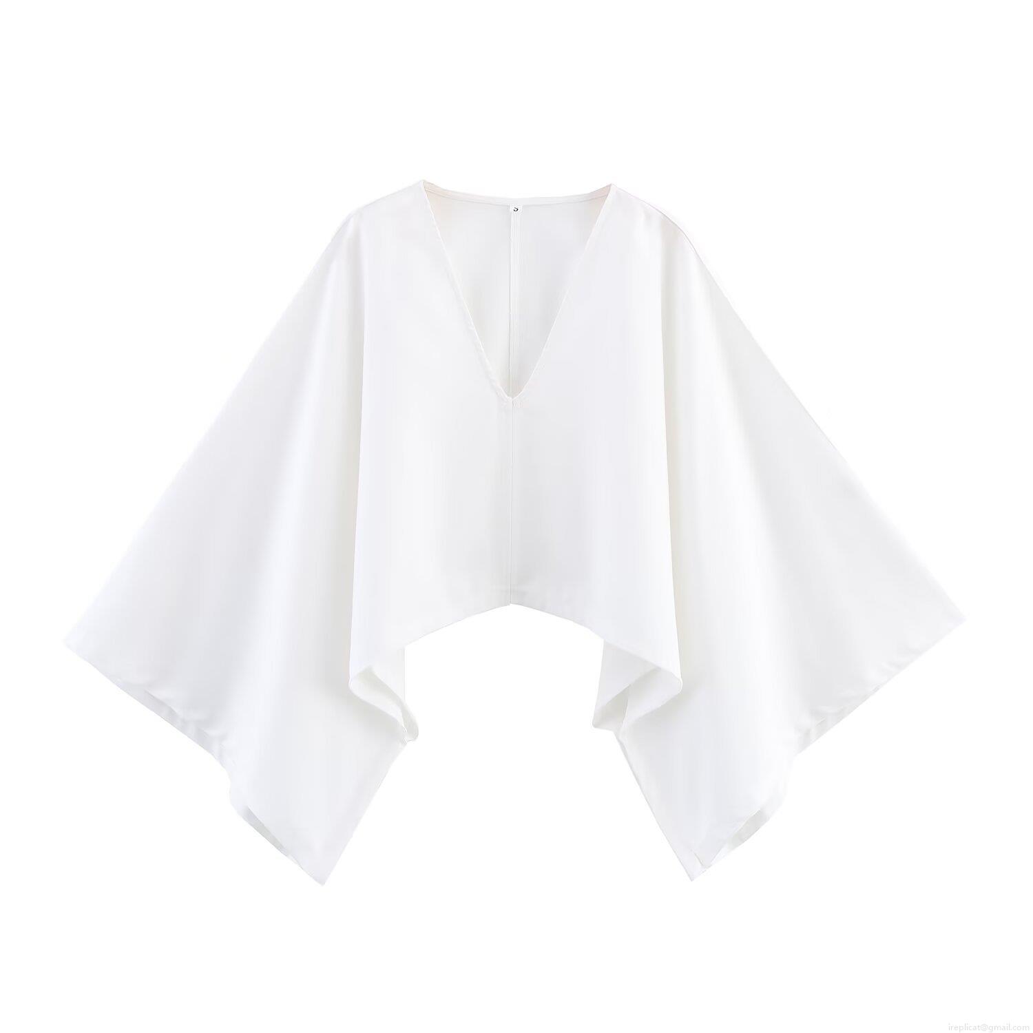 Women\'s Asymmetric Cloak Top and Wide Leg Pants Set Solid Color Polyester V-Neck Batwing Sleeve Streetwear Casual Summer Two-Piece Outfit