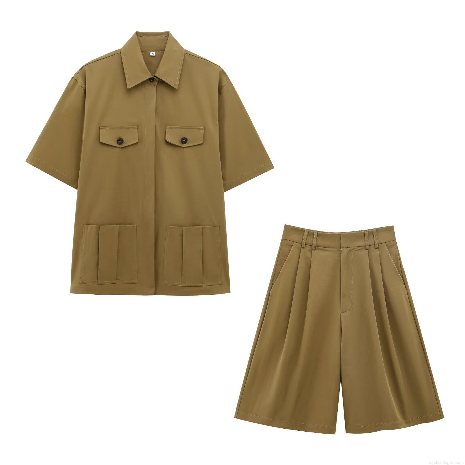 Women Utility Cargo Two Piece Set Short Sleeve Button Down Shirt And High Waist Wide Leg Shorts Outfit Streetwear Casual Summer Suit Women Utility Cargo Two Piece Set Short Sleeve Button Down Shirt And High Waist Wide Leg Shorts Outfit Streetwear Casual Summer Suit