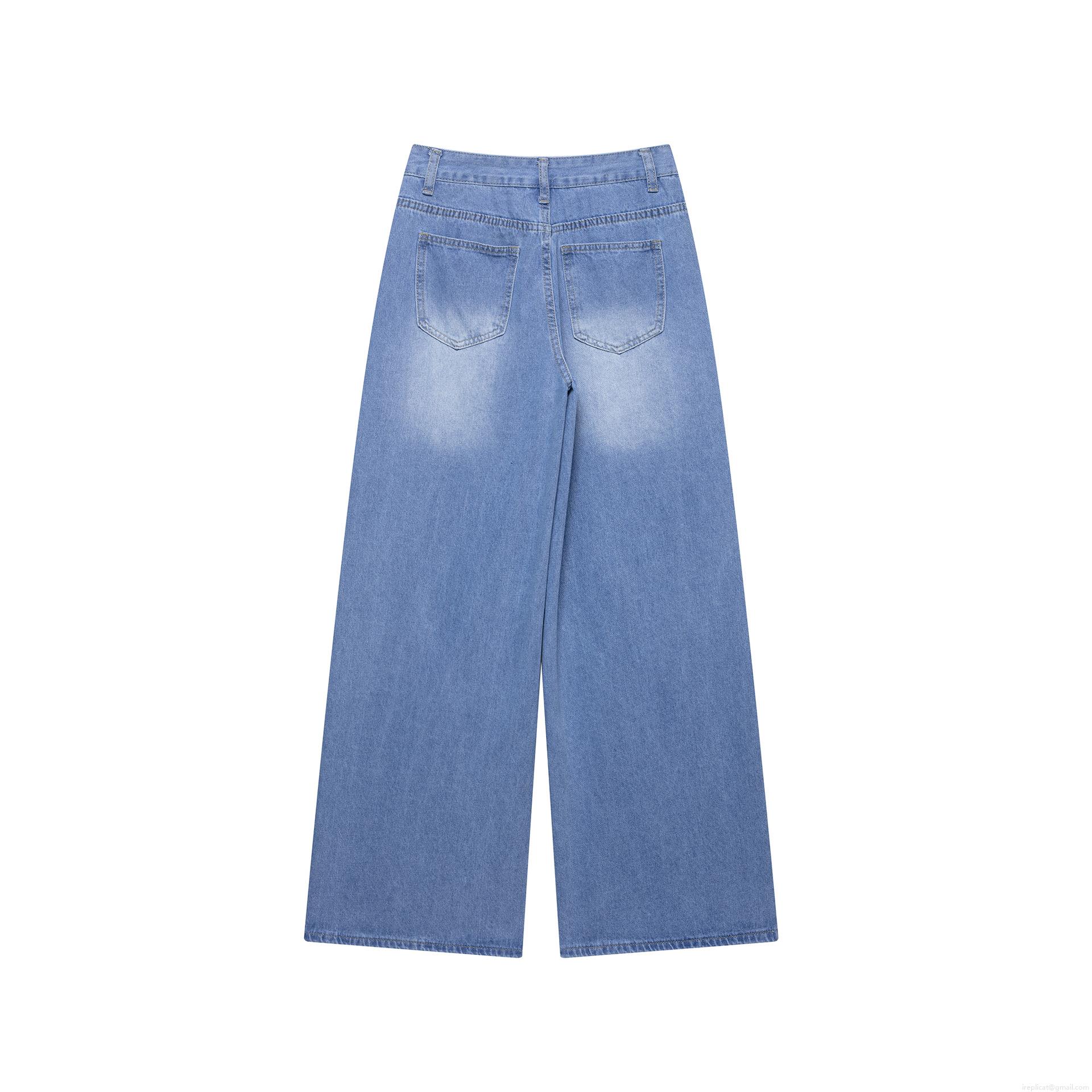 Women\'s Casual Denim Vest And Hollow Out Jeans 2 Piece Set Summer Western Style Light Blue Washed Sleeveless Waistcoat And High Waist Wide Leg Denim Pants Outfit Streetwear Co-ord Suit