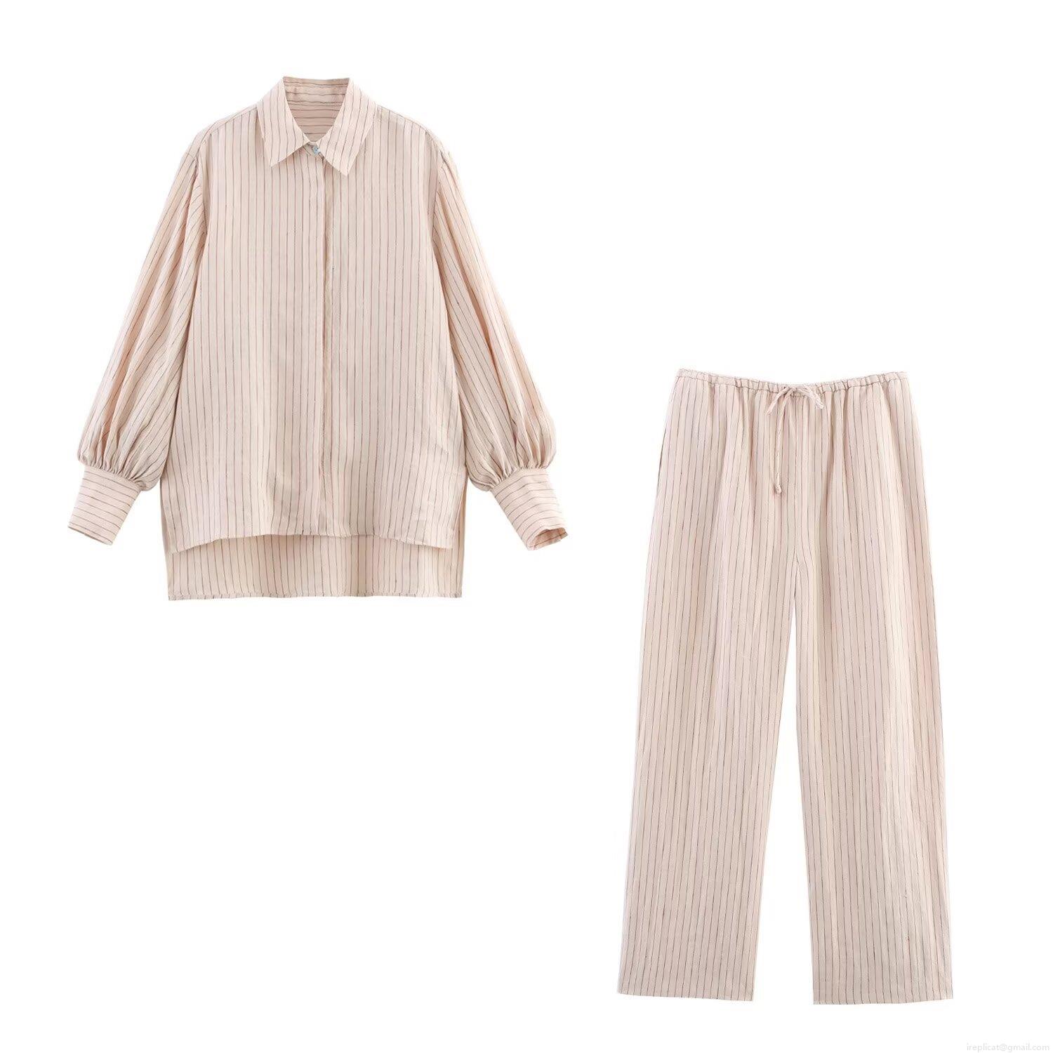 Women\'s Striped Linen Blend Two Piece Set Casual Long Sleeve Button Down Shirt And Drawstring Straight Leg Pants Outfits Streetwear Women\'s Striped Linen Blend Two Piece Set Casual Long Sleeve Button Down Shirt And Drawstring Straight Leg Pants Outfits Streetwear