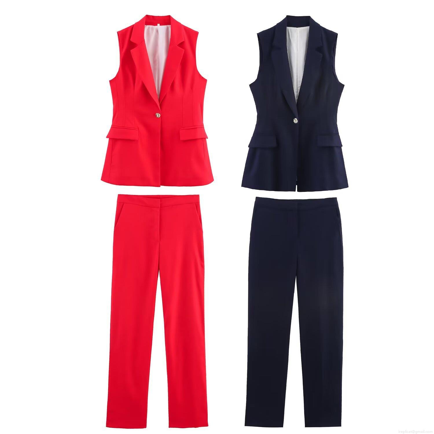 Women's Professional Linen Blend Vest And Trousers Set Sleeveless Single Breasted Waistcoat Straight Leg Pants Two Piece Office Business Suit Red Navy Blue Women's Professional Linen Blend Vest And Trousers Set Sleeveless Single Breasted Waistcoat Straight Leg Pants Two Piece Office Business Suit Red Navy Blue