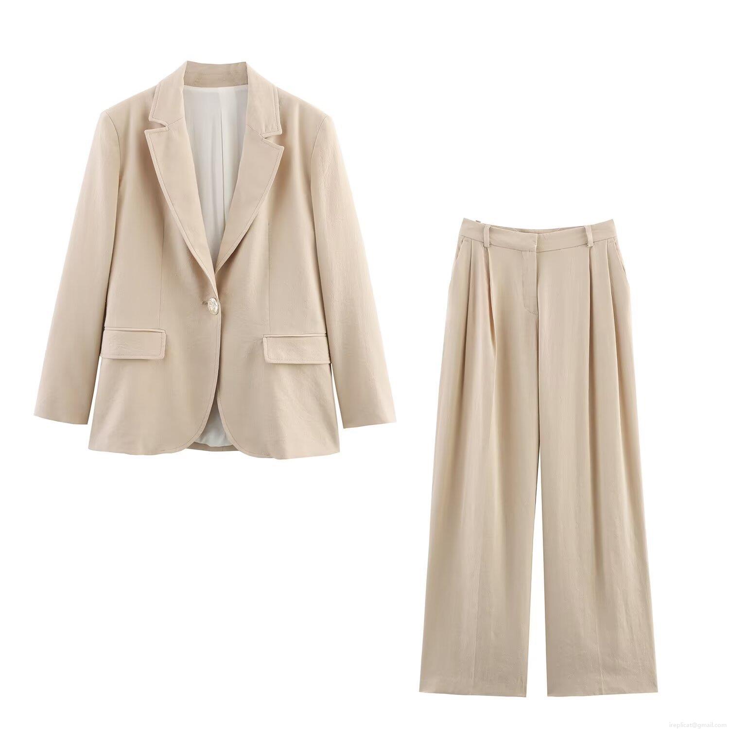 Women's 2 Piece Blazer Suit Set Linen Blend Single Button Blazer Jacket And High Waist Wide Leg Pants Office Commuter Chic Outfits Set Women's 2 Piece Blazer Suit Set Linen Blend Single Button Blazer Jacket And High Waist Wide Leg Pants Office Commuter Chic Outfits Set