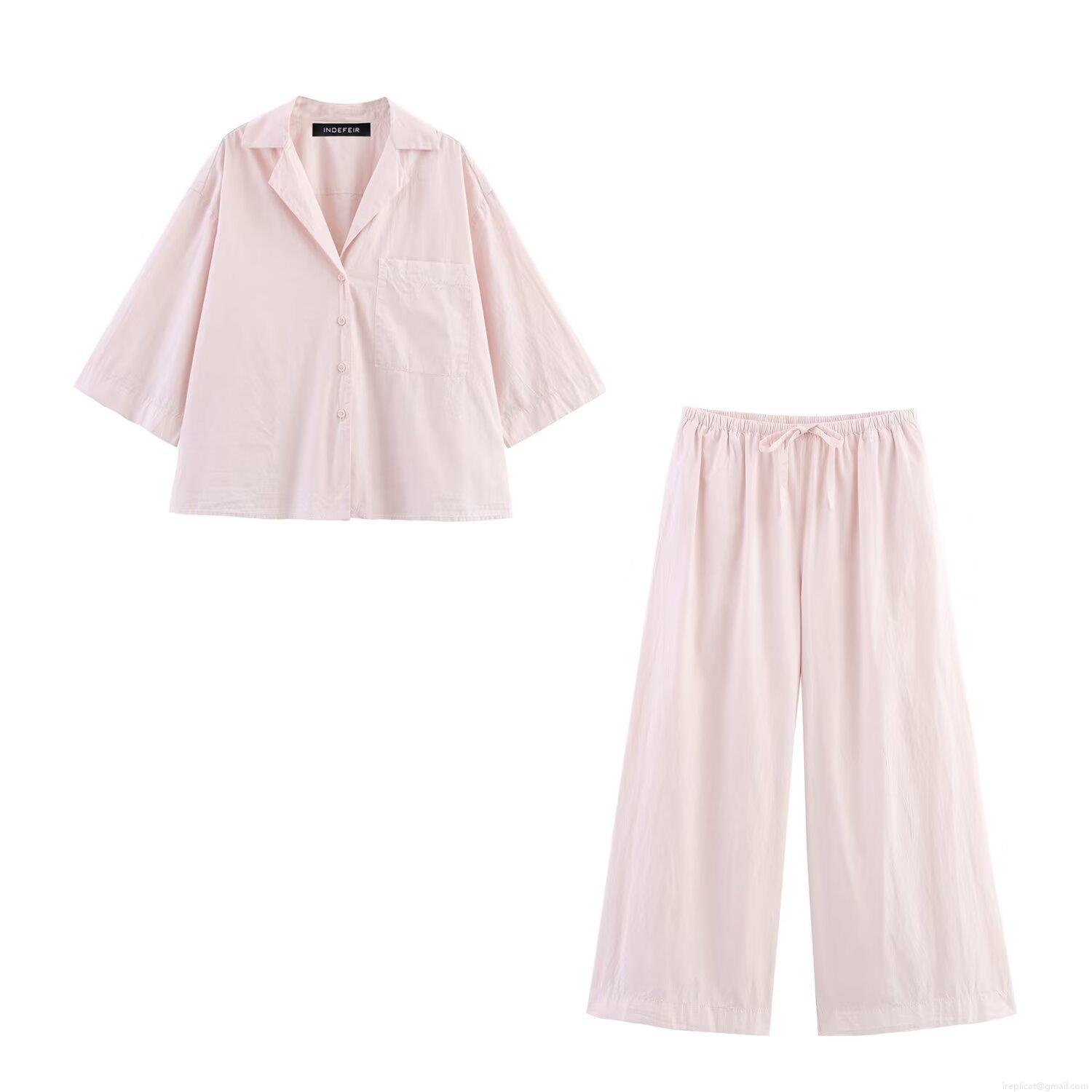 Women's Summer 2-Piece Set Cotton Linen Blend Short Sleeve Button Shirt And Wide Leg Drawstring Pants Casual Solid Color Streetwear Loungewear Women's Summer 2-Piece Set Cotton Linen Blend Short Sleeve Button Shirt And Wide Leg Drawstring Pants Casual Solid Color Streetwear Loungewear