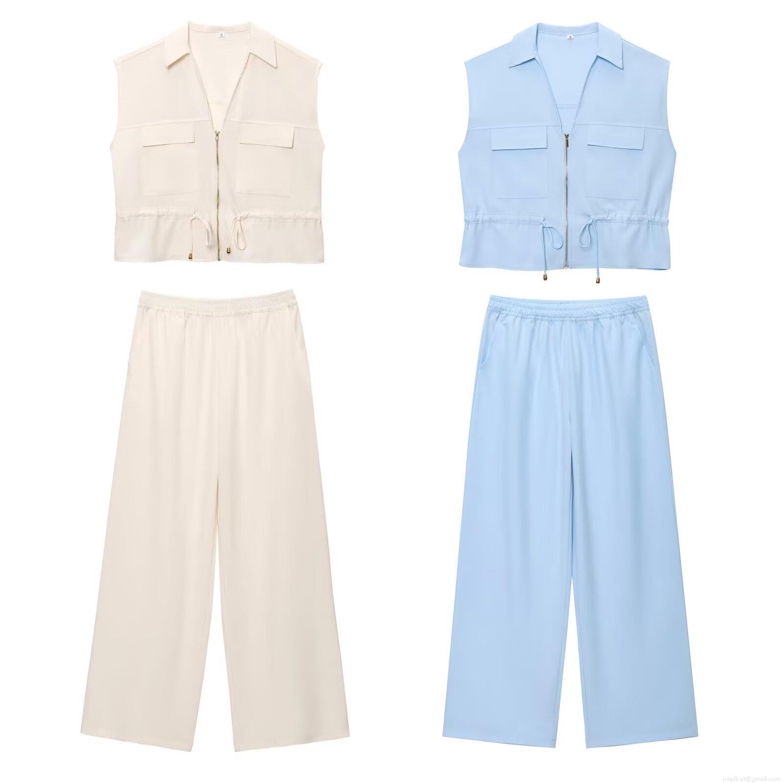Women's Casual Two Piece Pants Set Summer Sleeveless Vest Top With Zipper Pockets And Drawstring High Waist Wide Leg Pants Streetwear Outfit Women's Casual Two Piece Pants Set Summer Sleeveless Vest Top With Zipper Pockets And Drawstring High Waist Wide Leg Pants Streetwear Outfit