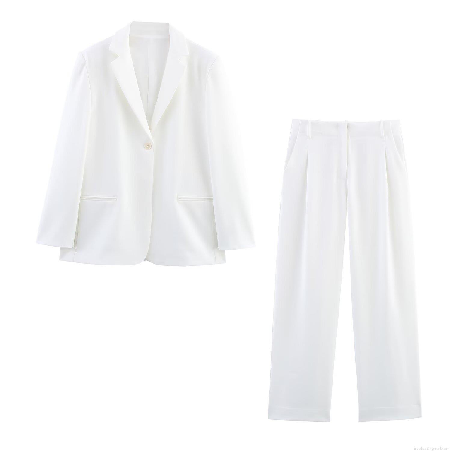 Women's Professional White Blazer and Pants Set Solid Color Single Button Notched Lapel Long Sleeve Woven Polyester Suit Business Casual Two Piece Outfit for Office Lady Women's Professional White Blazer and Pants Set Solid Color Single Button Notched Lapel Long Sleeve Woven Polyester Suit Business Casual Two Piece Outfit for Office Lady