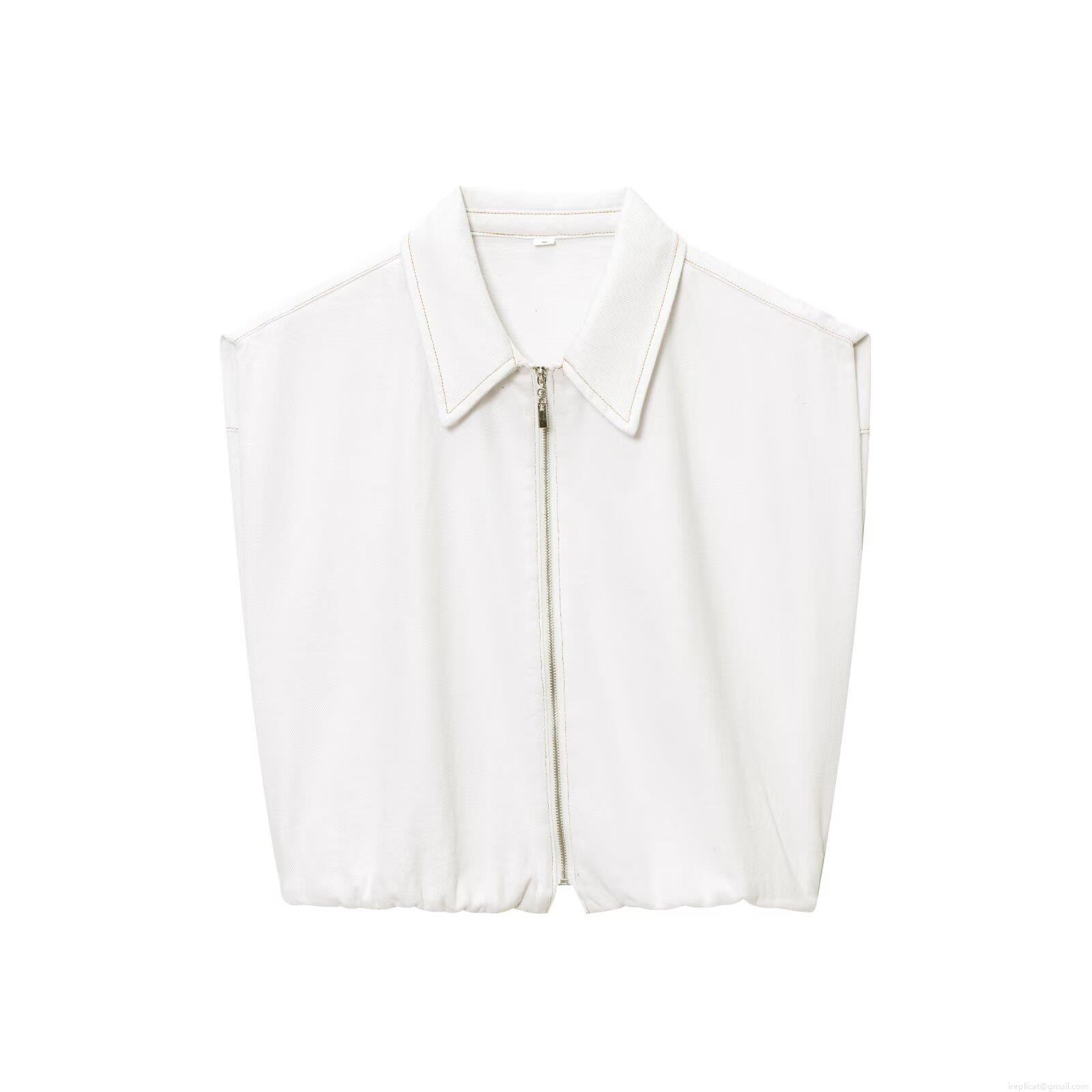 Women\'s Casual White Two-Piece Outfits Set Sleeveless Zipper Lapel Vest And Wide Leg Drawstring Pants High Street Streetwear Outfits For Summer
