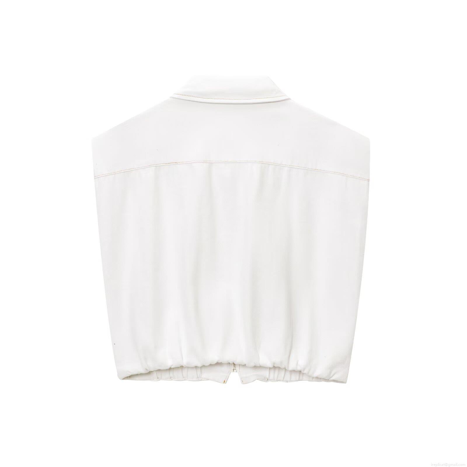 Women\'s Casual White Two-Piece Outfits Set Sleeveless Zipper Lapel Vest And Wide Leg Drawstring Pants High Street Streetwear Outfits For Summer
