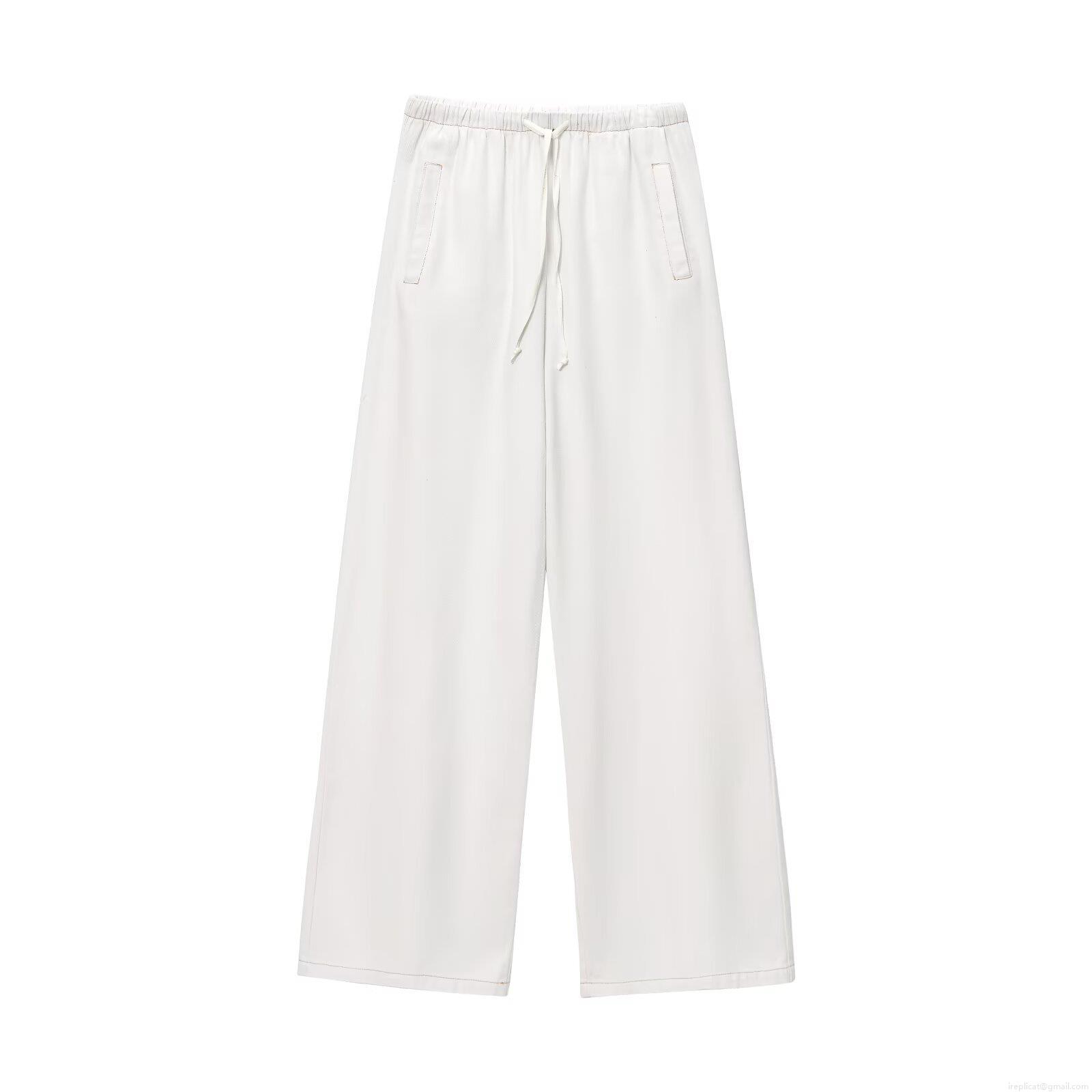 Women\'s Casual White Two-Piece Outfits Set Sleeveless Zipper Lapel Vest And Wide Leg Drawstring Pants High Street Streetwear Outfits For Summer