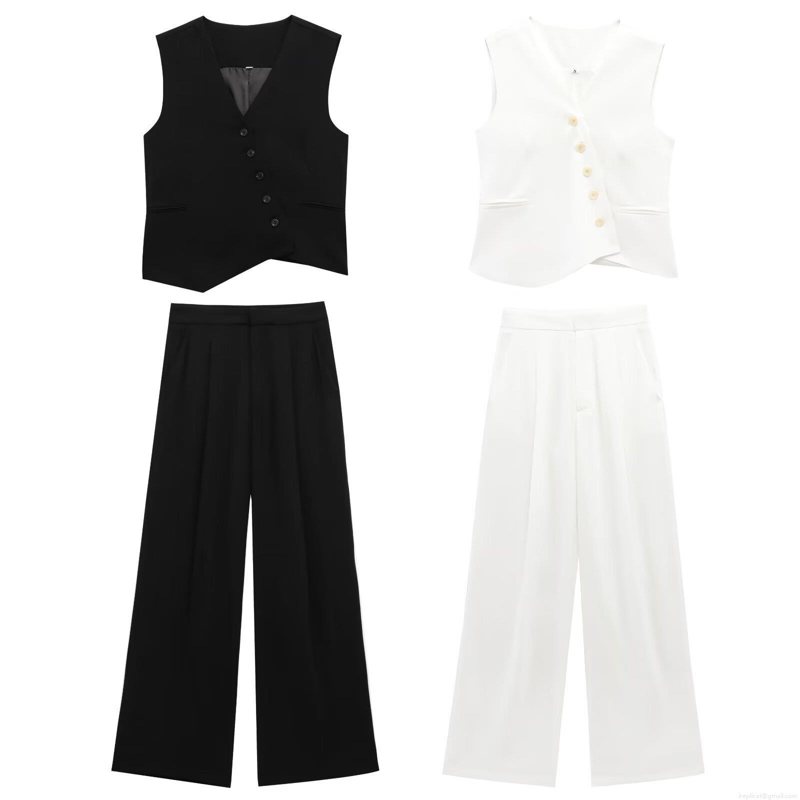 Women Vest And Pants Set Polyester Asymmetric Button Sleeveless V Neck High Waist Wide Leg Trousers Two Piece Outfits Elegant Casual Streetwear Suits For Office Daily Lady Wear Women Vest And Pants Set Polyester Asymmetric Button Sleeveless V Neck High Waist Wide Leg Trousers Two Piece Outfits Elegant Casual Streetwear Suits For Office Daily Lady Wear