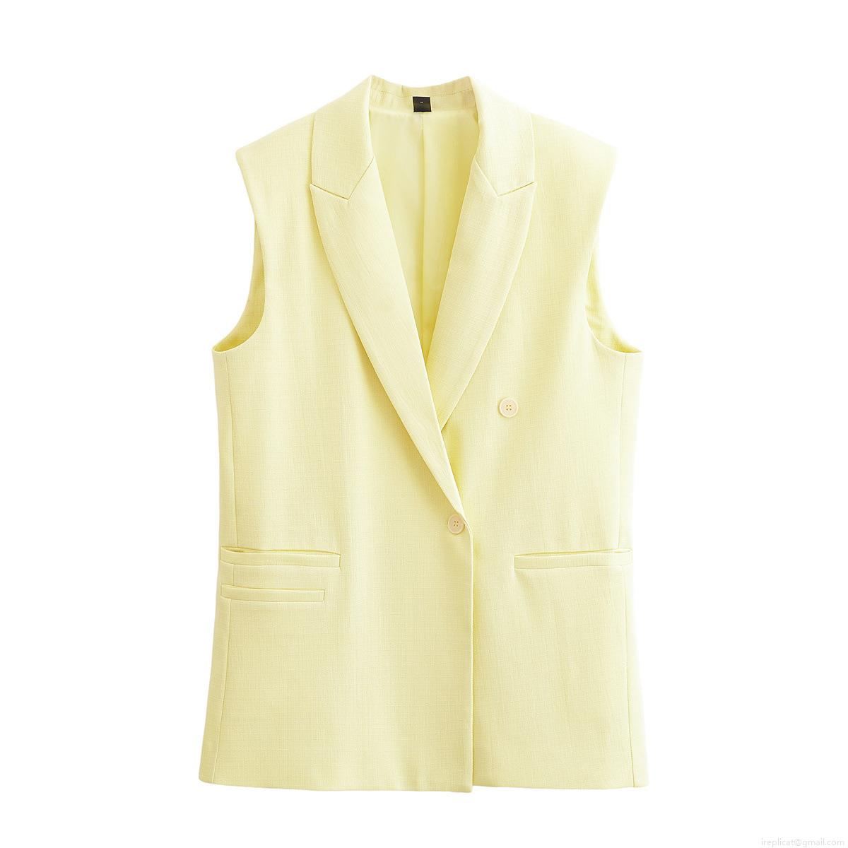 Women\'s 2 Piece Set Casual Vest And Wide Leg Pants Solid Color Double Breasted Waistcoat High Waist Trouser Suit Streetwear Office Lady Outfit