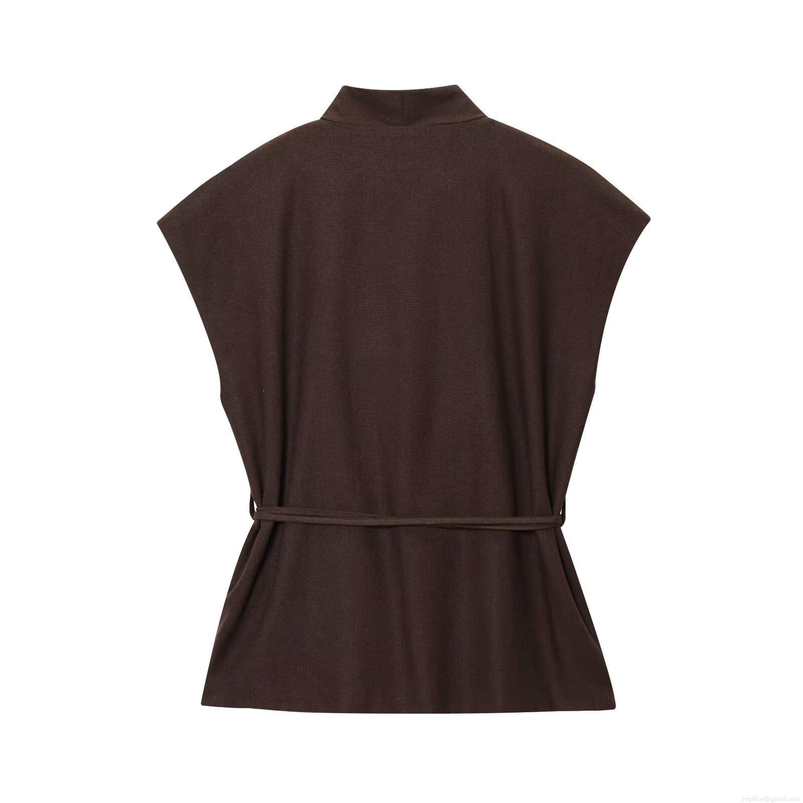 Women 2 Piece Outfits Polyester Sleeveless Double Breasted Vest Top and High Waist Wide Leg Pants Set Solid Color Streetwear Autumn Business Casual Suits
