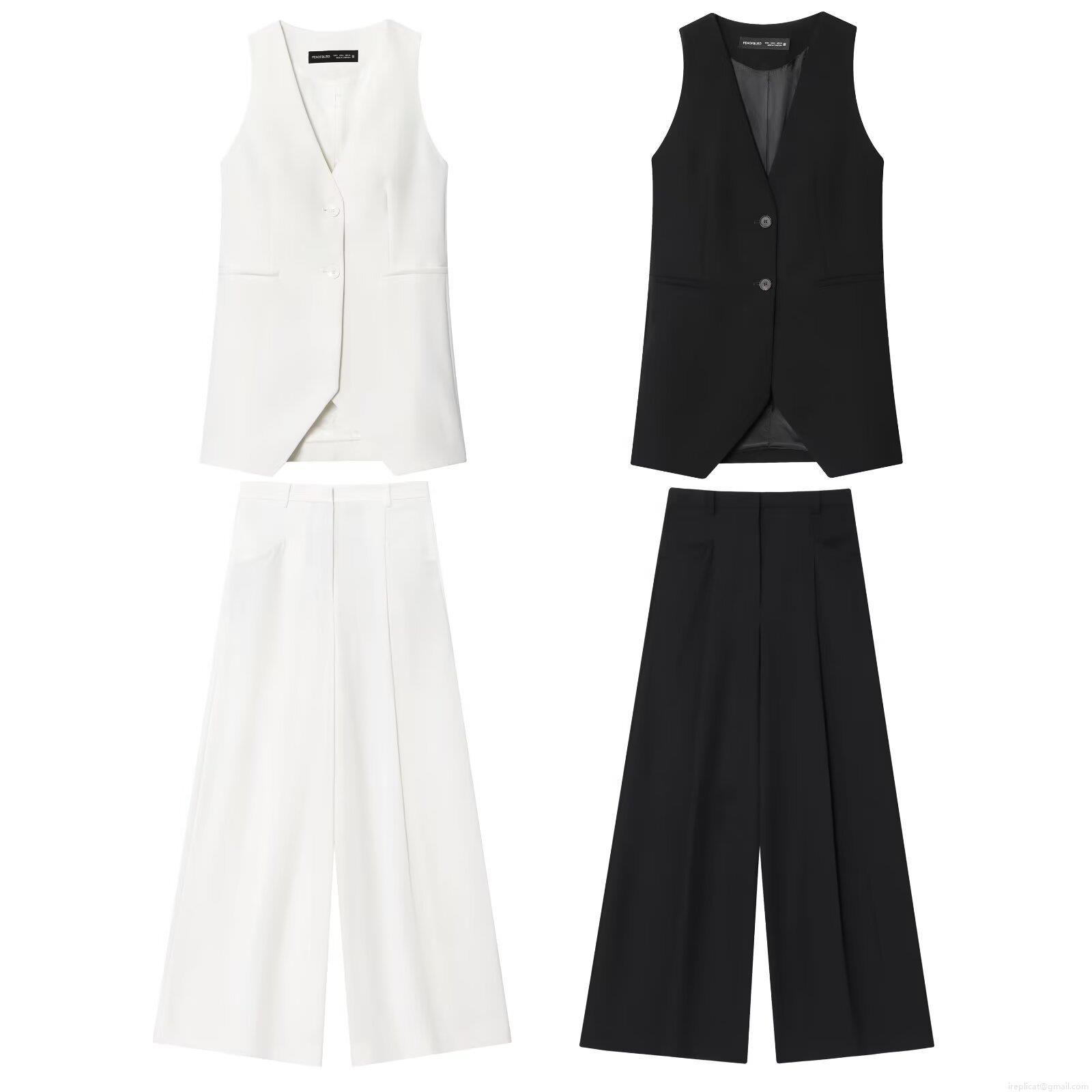 Women's Casual 2 Piece Suit Set Solid Color V Neck Sleeveless Vest and High Waist Wide Leg Pants Office Lady Streetwear Outfit Women's Casual 2 Piece Suit Set Solid Color V Neck Sleeveless Vest and High Waist Wide Leg Pants Office Lady Streetwear Outfit