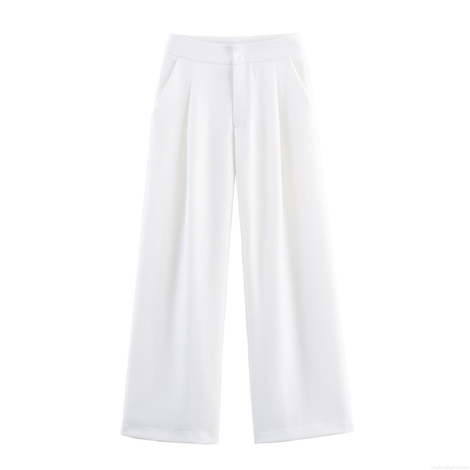 Women Western Style Sleeveless Vest With Belt And Wide Leg Pleated Pants Linen Blend Two Piece Casual Suit For Office White