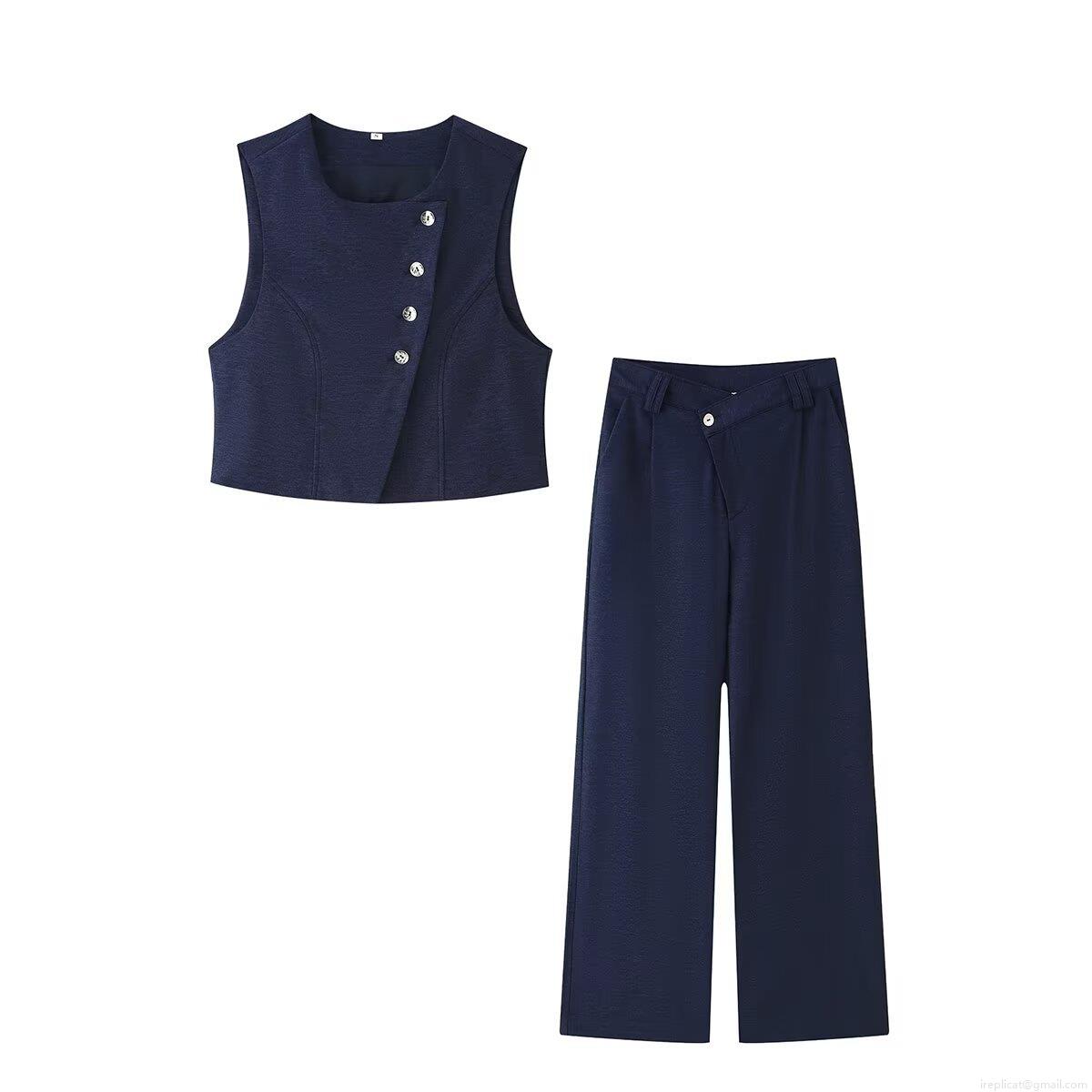 Women's 2-Piece Outfits Navy Blue Sleeveless Vest Waistcoat and High Waisted Wide Leg Pants Casual Suit Set Street Style Solid Color Outfits for Ladies Women's 2-Piece Outfits Navy Blue Sleeveless Vest Waistcoat and High Waisted Wide Leg Pants Casual Suit Set Street Style Solid Color Outfits for Ladies