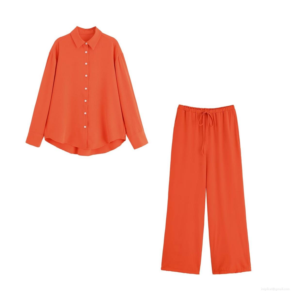 Women's Casual 2-Piece Set Polyester Long Sleeve Button Down Shirt and Drawstring Wide Leg Pants Solid Color Streetwear Tracksuit Outfits Women's Casual 2-Piece Set Polyester Long Sleeve Button Down Shirt and Drawstring Wide Leg Pants Solid Color Streetwear Tracksuit Outfits