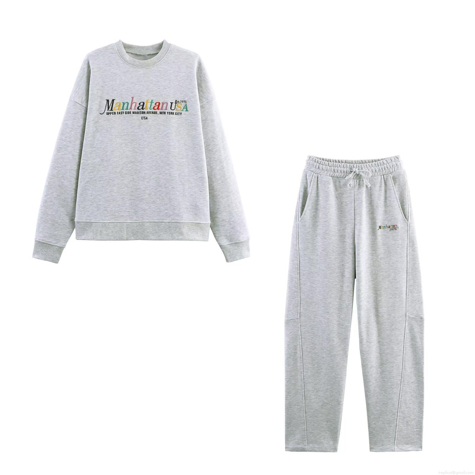 Women's Two Piece Sweatshirt Pants Set Polyester Manhattan Letter Embroidery Crew Neck Pullover Long Sleeve Top Elastic Drawstring Waist Sweatpants Casual Streetwear For Fall Winter Women's Two Piece Sweatshirt Pants Set Polyester Manhattan Letter Embroidery Crew Neck Pullover Long Sleeve Top Elastic Drawstring Waist Sweatpants Casual Streetwear For Fall Winter