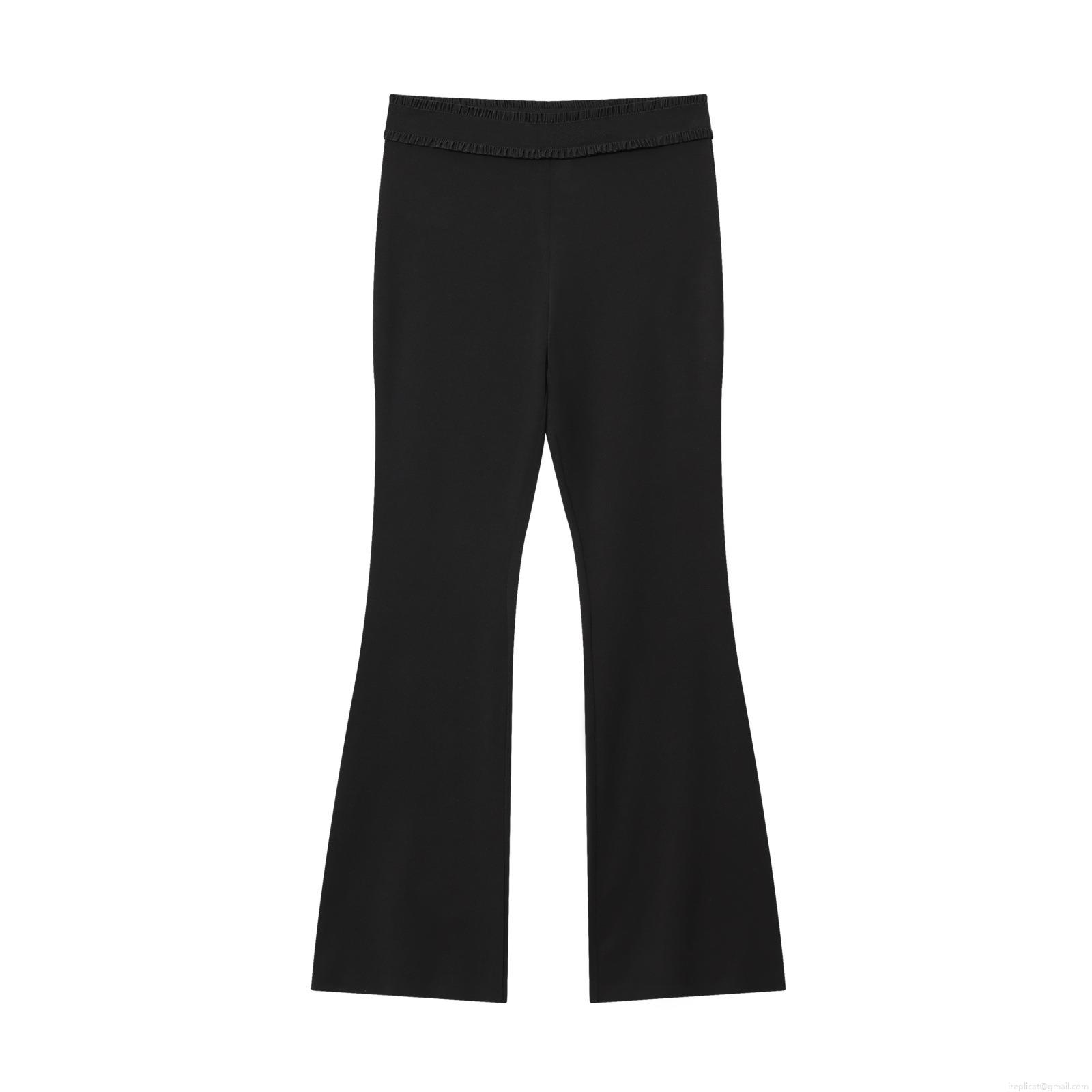 Women European American Style Black Two Piece Outfits Halter Neck Backless Top And Flared Pants Set With Gold Buttons Elegant Streetwear Casual Suit