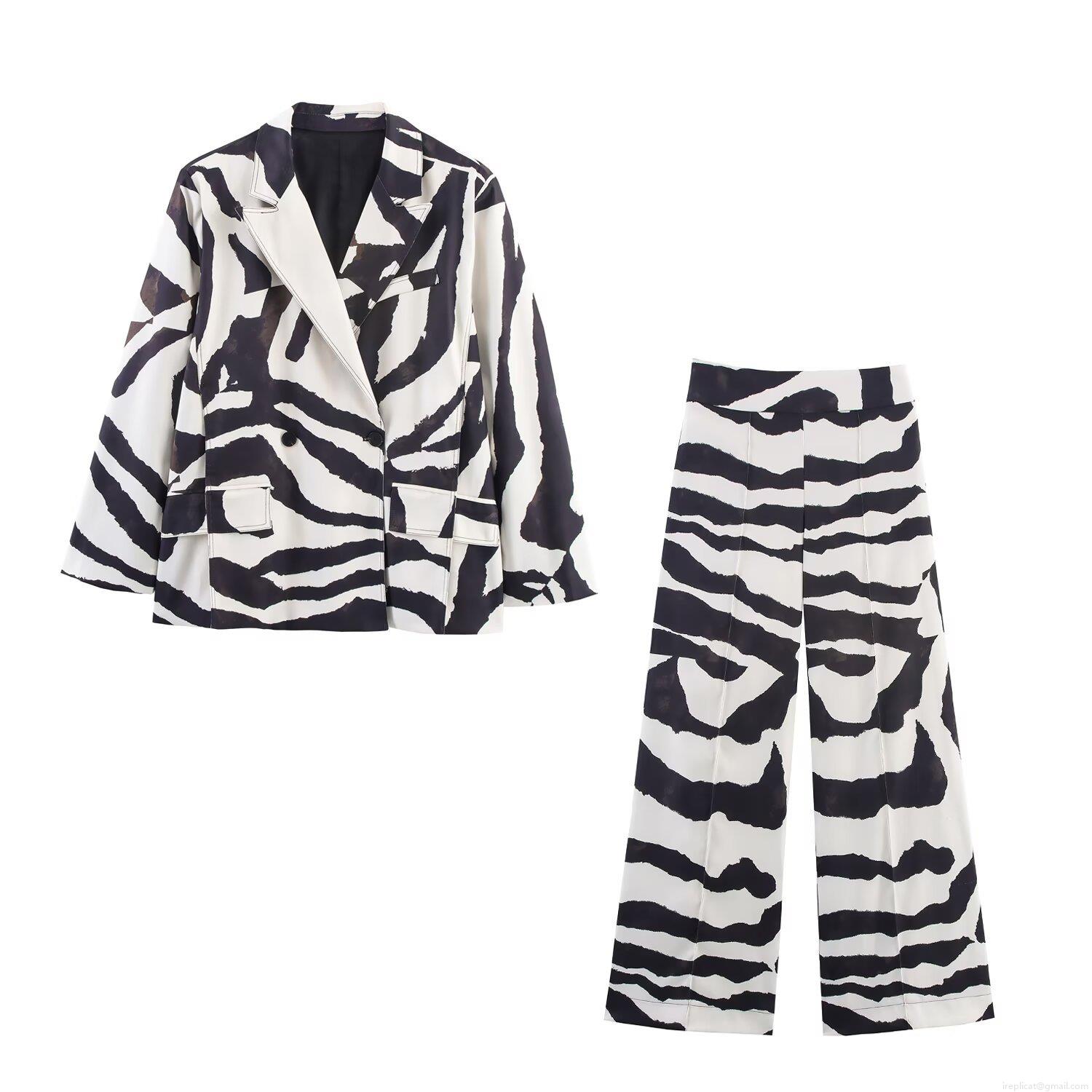 Women's Zebra Print Double-Breasted Blazer Jacket and High Waist Wide Leg Pants 2-Piece Set Polyester Long Sleeve Animal Print Western Streetwear Casual Suit Outfits Women's Zebra Print Double-Breasted Blazer Jacket and High Waist Wide Leg Pants 2-Piece Set Polyester Long Sleeve Animal Print Western Streetwear Casual Suit Outfits
