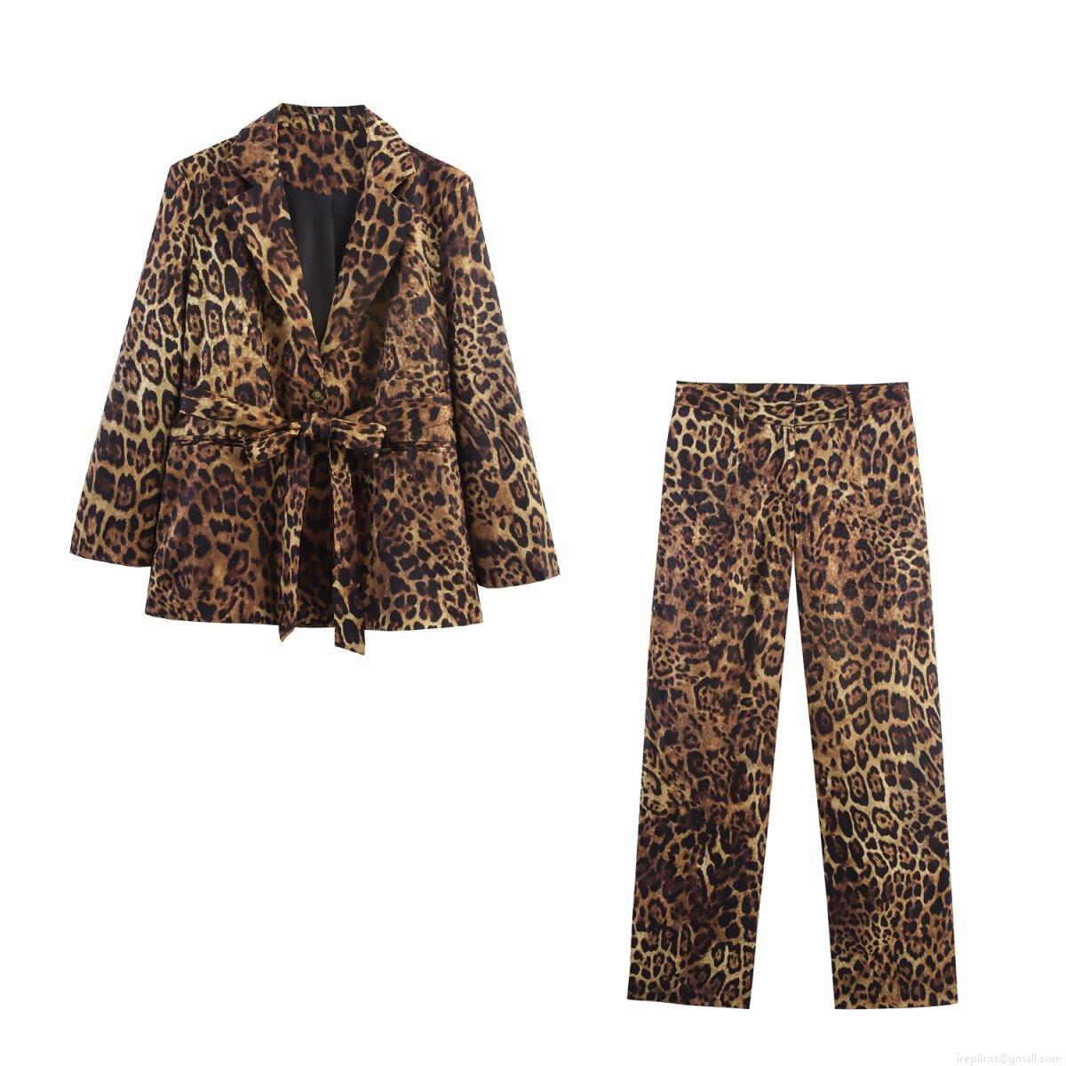 Women's Leopard Print Blazer Pants Set Fashion Long Sleeve Notched Lapel Suit With Belt Streetwear Office Party Two Piece Outfit Women's Leopard Print Blazer Pants Set Fashion Long Sleeve Notched Lapel Suit With Belt Streetwear Office Party Two Piece Outfit