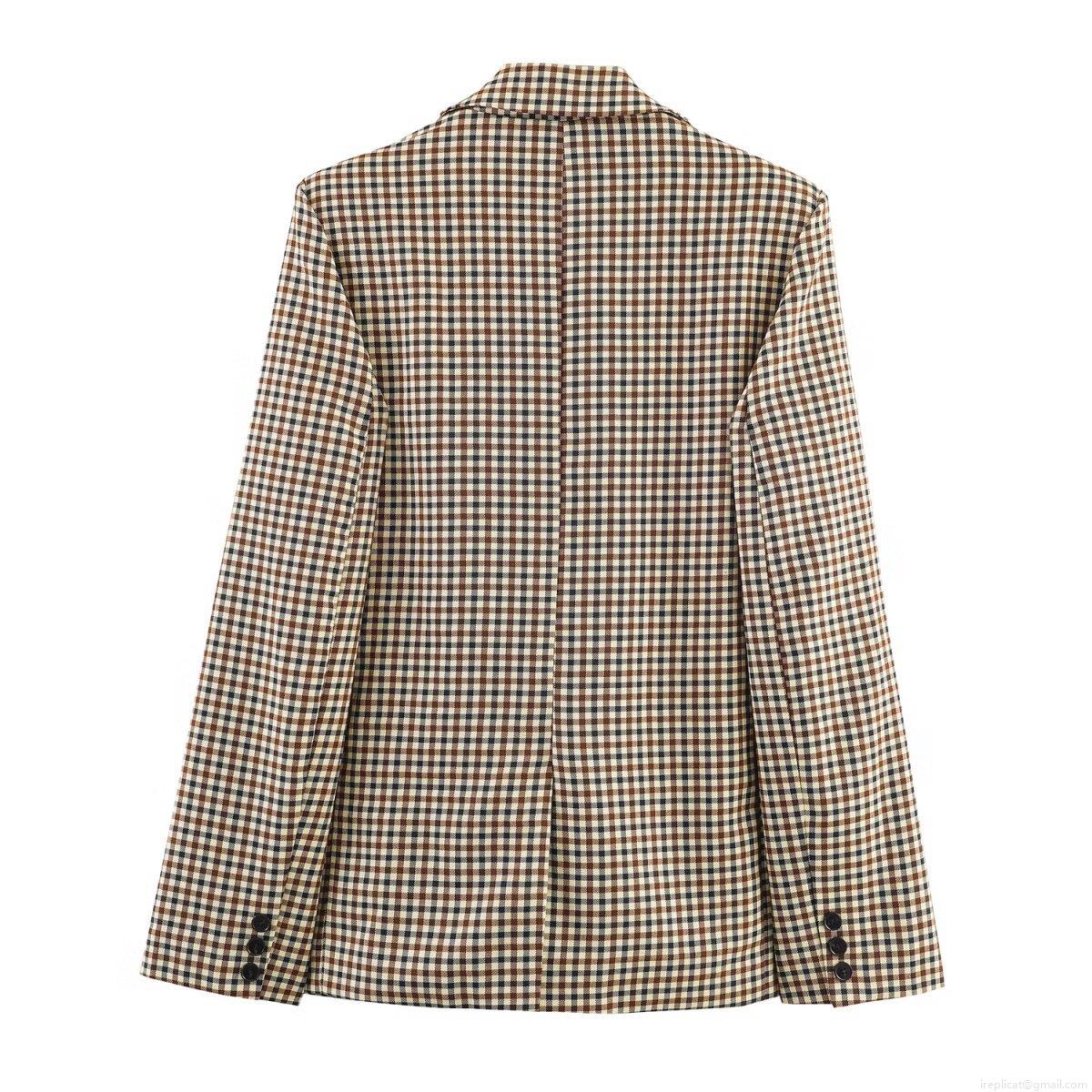 Women\'s Vintage Plaid Blazer and Wide Leg Pants Set 2-Piece Woven Polyester Houndstooth Checked Suit Outfit for Office Casual Streetwear