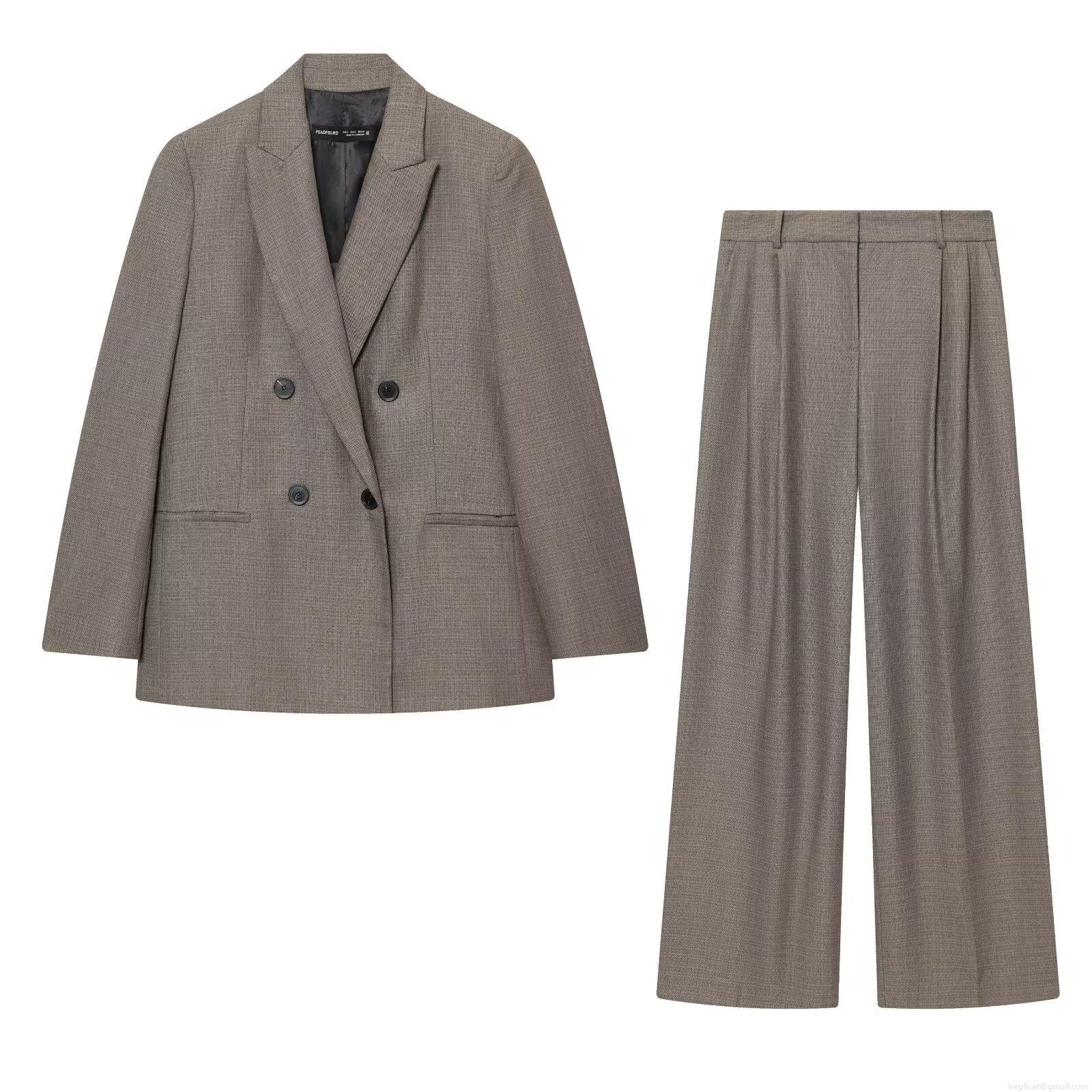 Women's Two Piece Double Breasted Blazer and High Waist Wide Leg Pants Set Business Casual Office Suit With Shoulder Pads Polyester Blend Autumn Winter Fashion Women's Two Piece Double Breasted Blazer and High Waist Wide Leg Pants Set Business Casual Office Suit With Shoulder Pads Polyester Blend Autumn Winter Fashion
