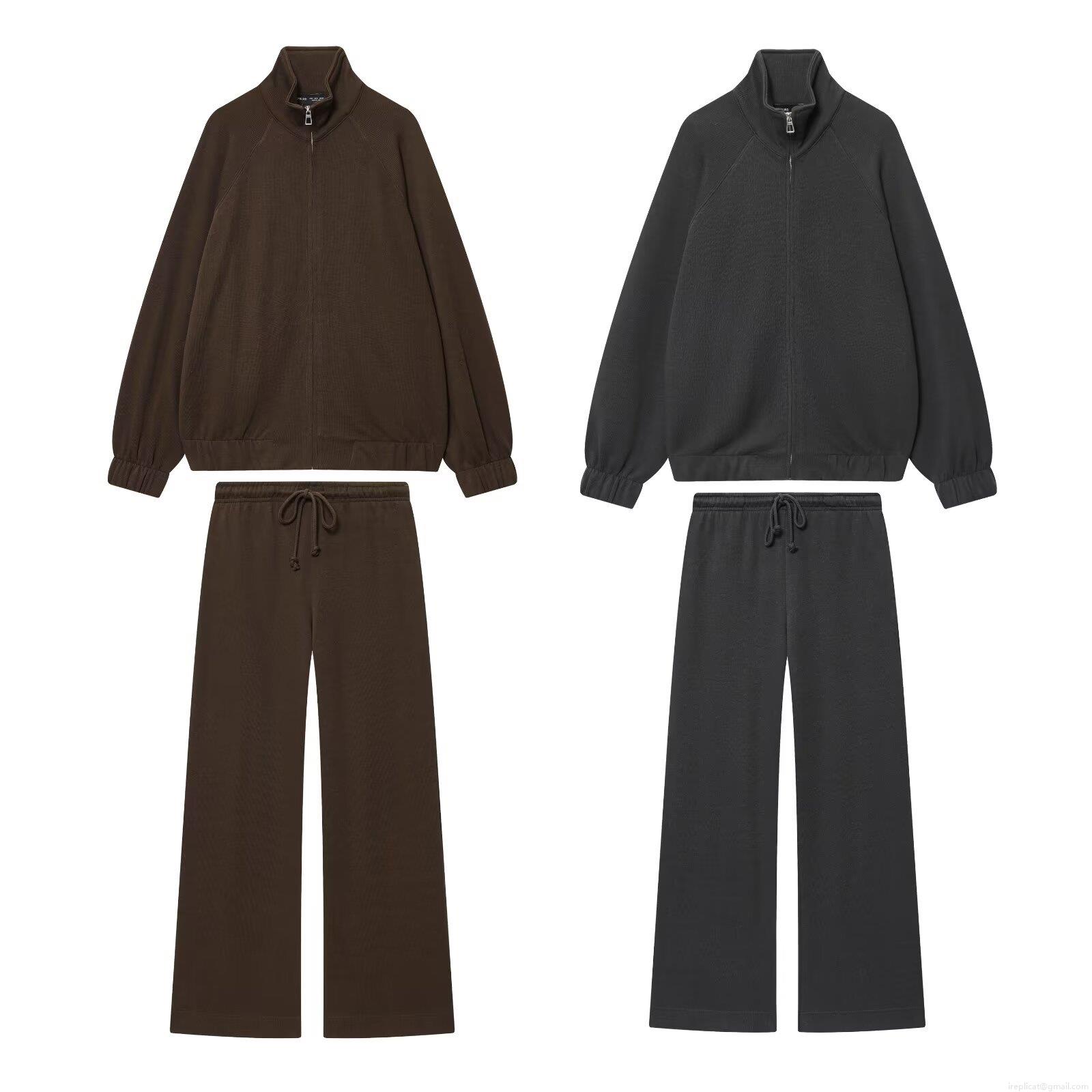 Women's 2025 Autumn European Streetwear Stand Collar Zipper Hoodie Jacket And Wide Leg Pants Two Piece Casual Sportswear Set Outfits Women's 2025 Autumn European Streetwear Stand Collar Zipper Hoodie Jacket And Wide Leg Pants Two Piece Casual Sportswear Set Outfits