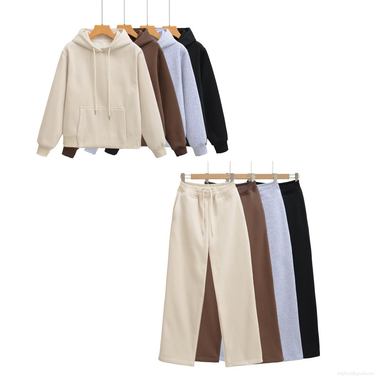 Women's 2 Piece Tracksuit Cotton Blend Fleece Hooded Sweatshirt And Wide Leg Pants Set Solid Color Casual Streetwear Autumn Winter Loungewear Outfit Women's 2 Piece Tracksuit Cotton Blend Fleece Hooded Sweatshirt And Wide Leg Pants Set Solid Color Casual Streetwear Autumn Winter Loungewear Outfit