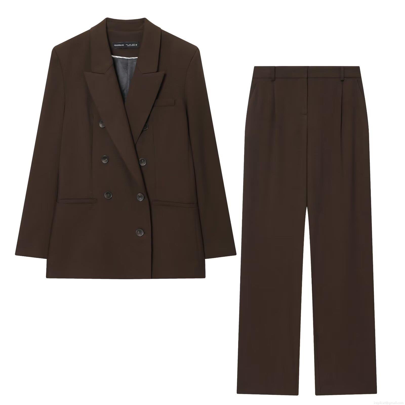 Women's Professional 2 Piece Business Suit Set Double Breasted Blazer and High Waist Straight Leg Pants Solid Color Polyester Office Lady Autumn Outfits Women's Professional 2 Piece Business Suit Set Double Breasted Blazer and High Waist Straight Leg Pants Solid Color Polyester Office Lady Autumn Outfits